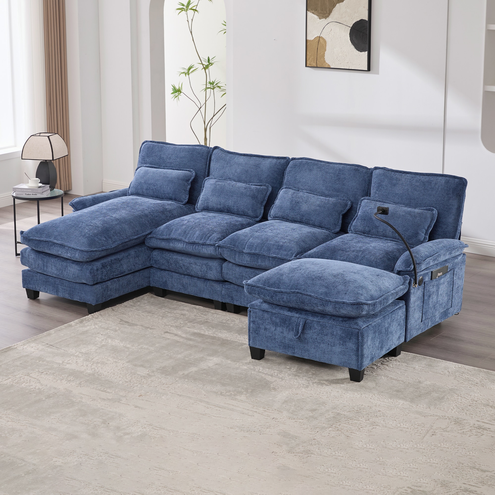 GDFStudio - 106 Inches U Shape Sectional Sofa Cloud Couch For Living Room Upholstery Comfy Modula...