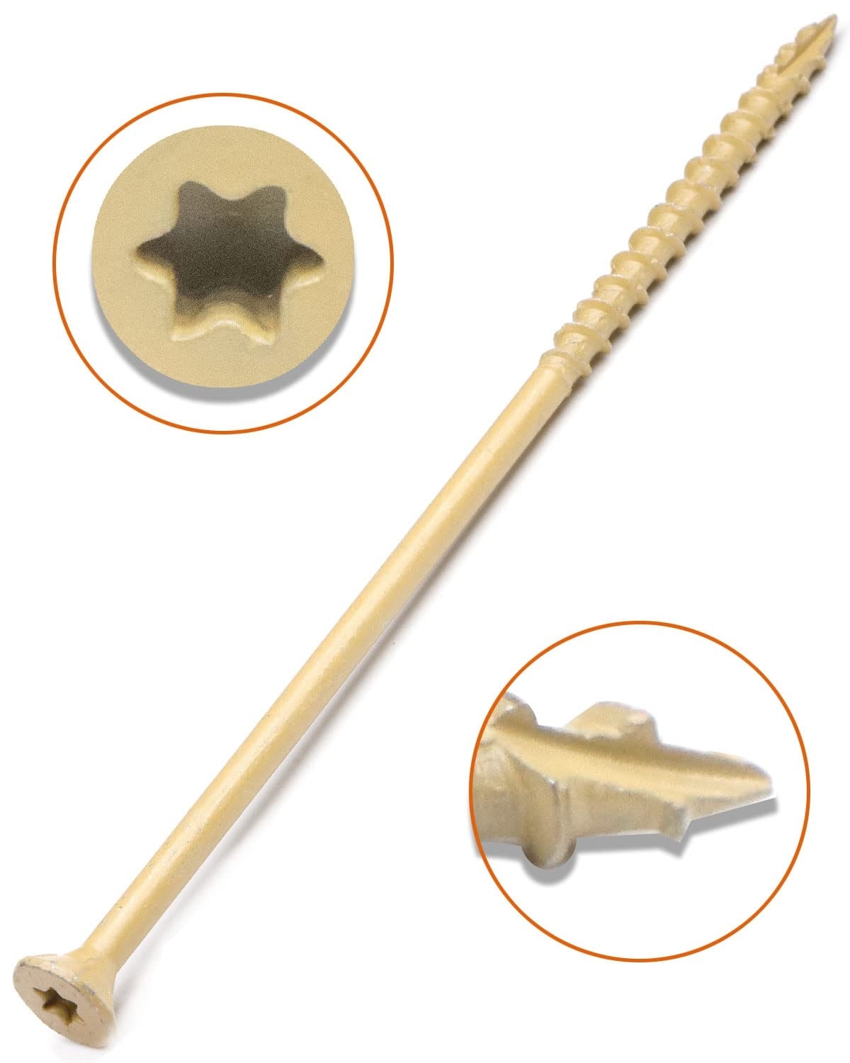 Etokfoks  Exterior Wood Deck Screws 10 x 5 in Star Drive Carbon Steel Tan Coated Anti Corrosion 25 Pcs