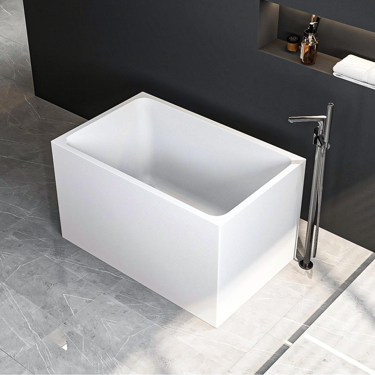 Forclover BAFE-P225125 43-in Acrylic Gloss White Rectangle Freestanding Bathtub with Chrome Overflow and Pop-Up Drain