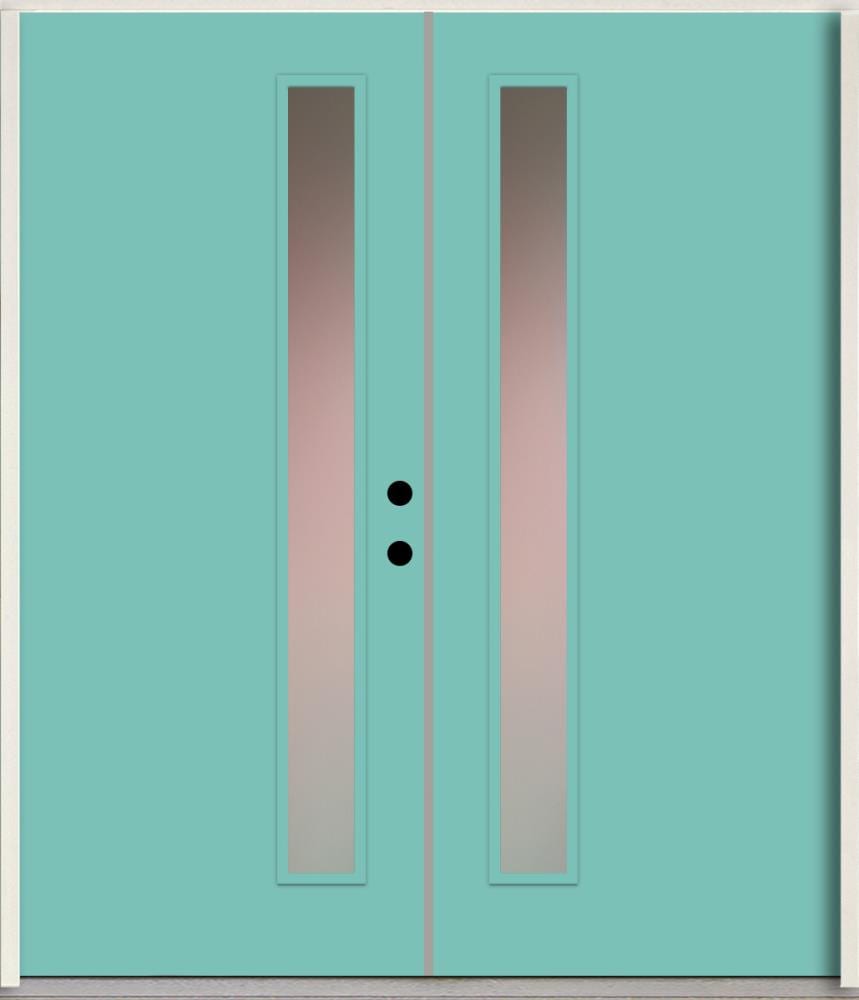 RELIABILT LO1065444 Spotlights 64-in x 80-in x Fiberglass 1/4 lite Left-hand inswing Caribbean Blue Paint Painted Prehung Double Front Door Insulating core