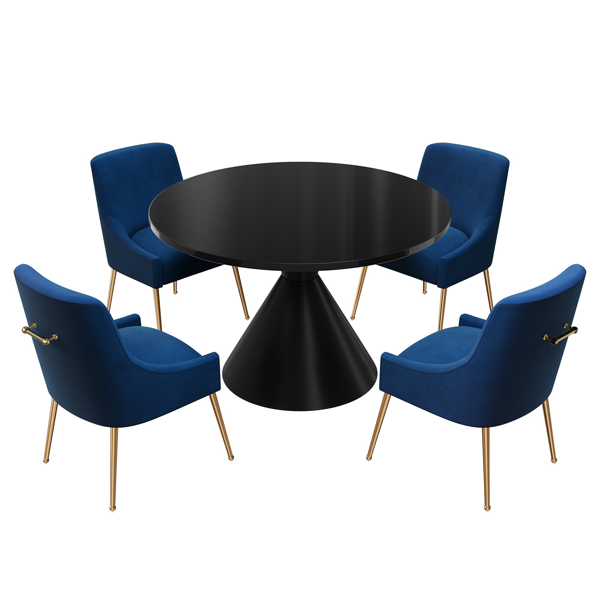 Clihome CL-RBT2-BBK700NY Navy Chair/Black Table Contemporary/Modern Dining Room Set with Round Table ( Seats 4 )