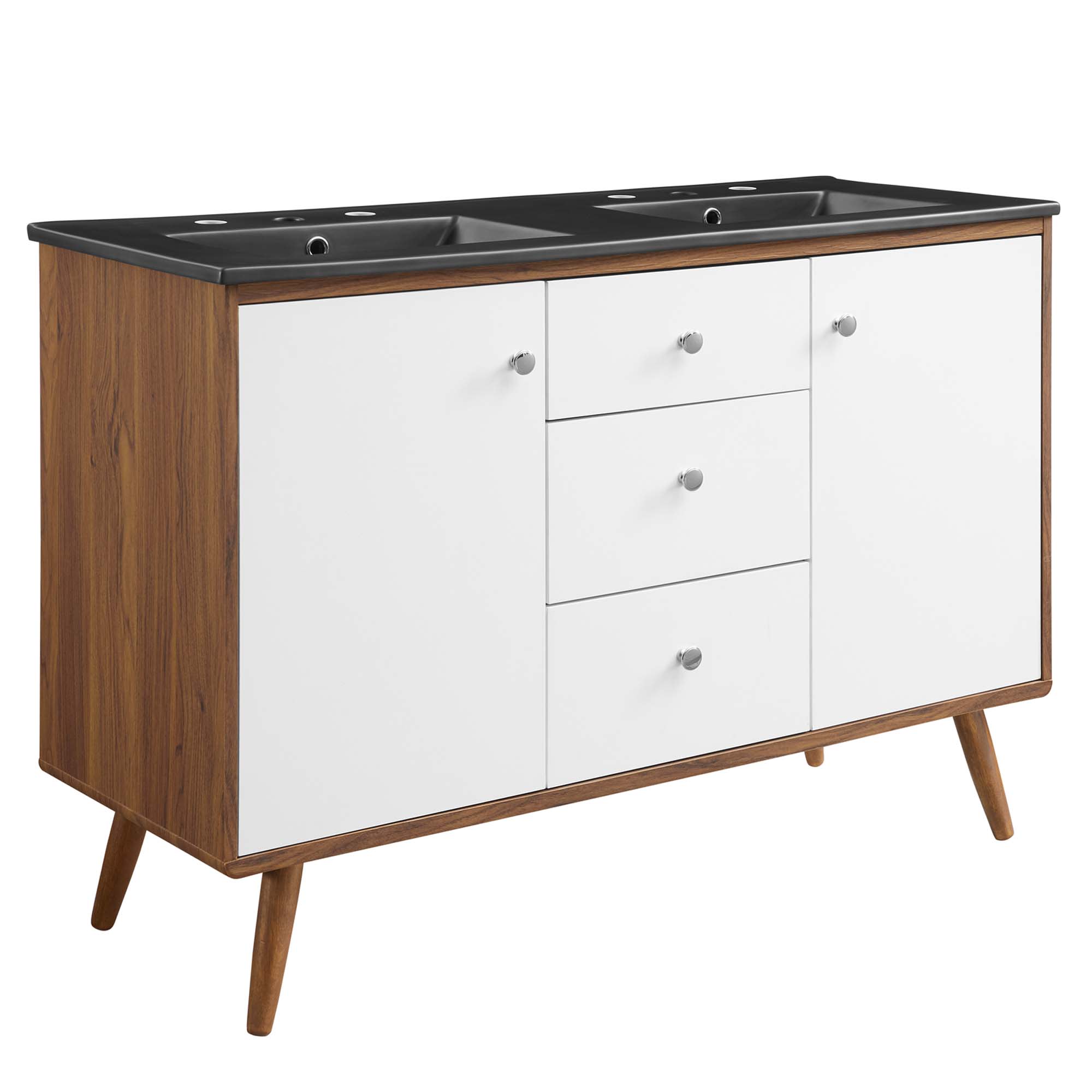 Modway EEI-5380-WAL-BLK Transmit 48 Inch Double Sink Bathroom Vanity in Walnut Black