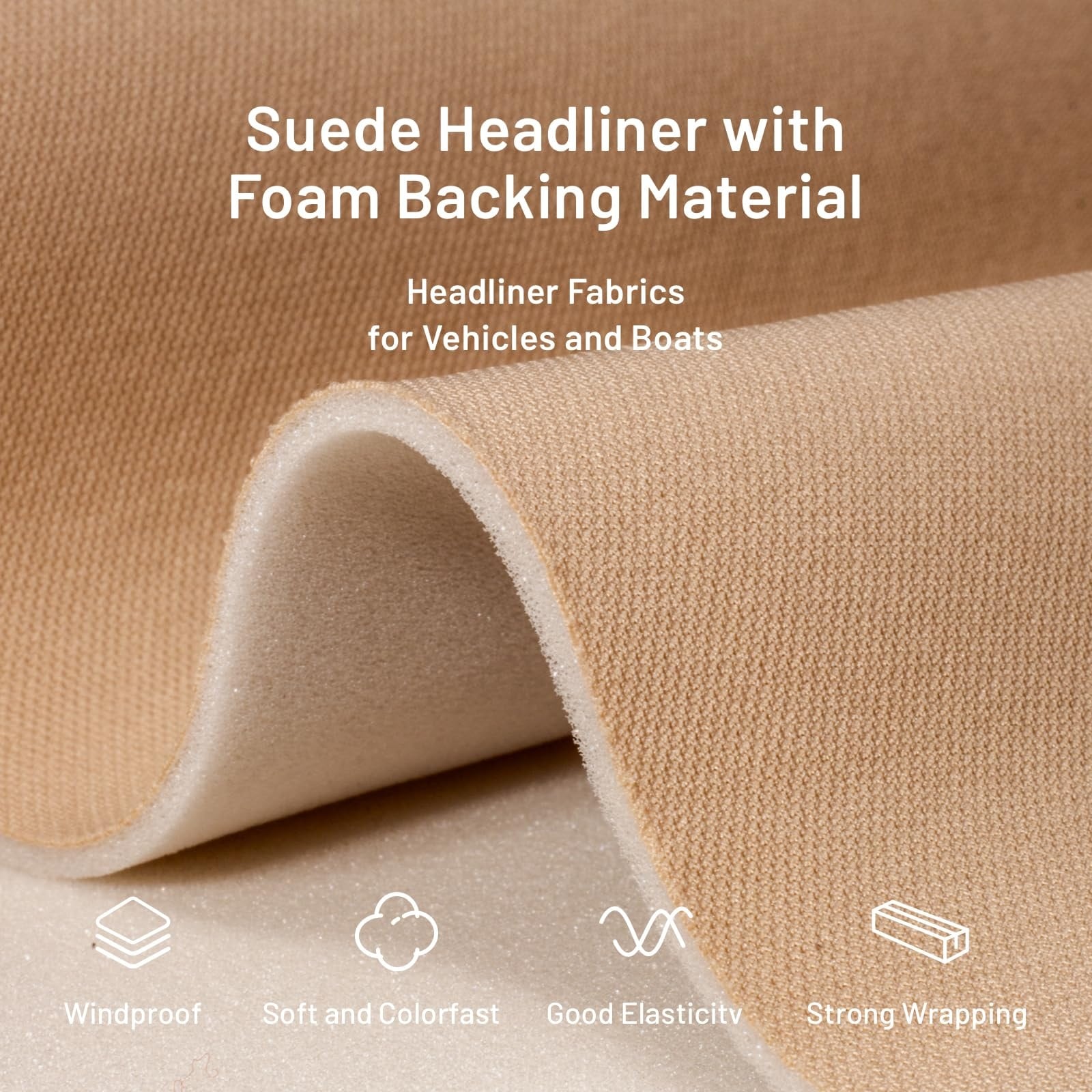 Etokfoks  Brown Mesh Auto Headliner Fabric 58 in L x 60 in W with Foam Backing Tube Packaged Interior Material for Vehicles