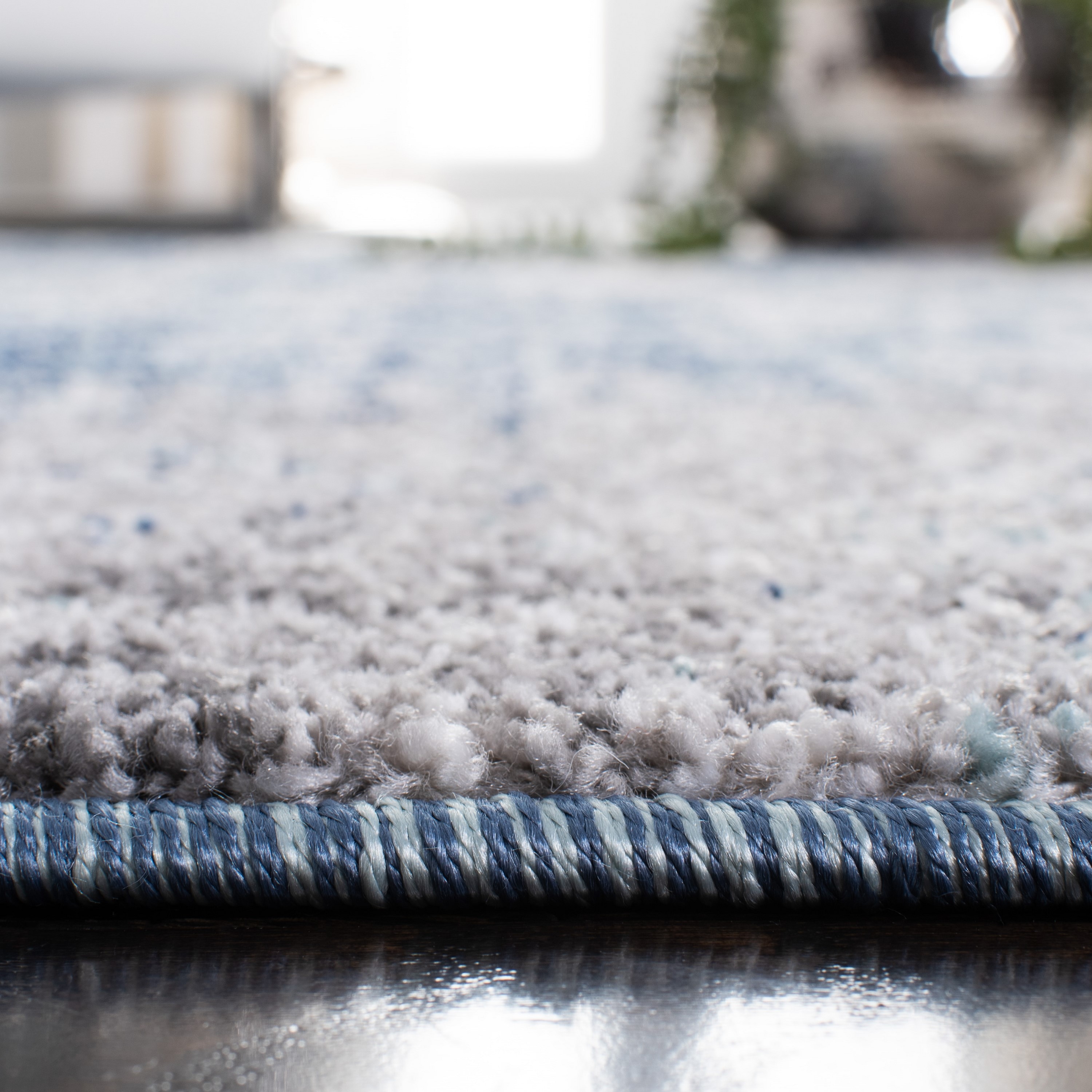 Navy and Grey Abstract Synthetic 4' x 6' Area Rug