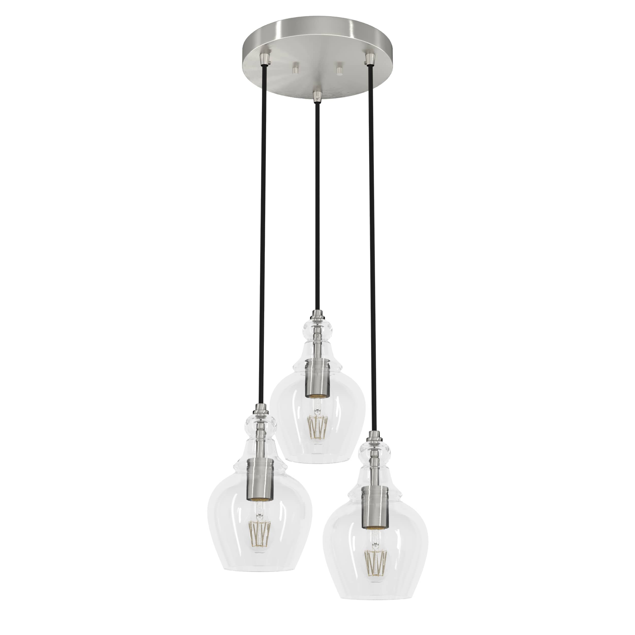 Hunter 19992 Maple Park 3 -Light Brushed Nickel Transitional Clear glass Globe Small Hanging