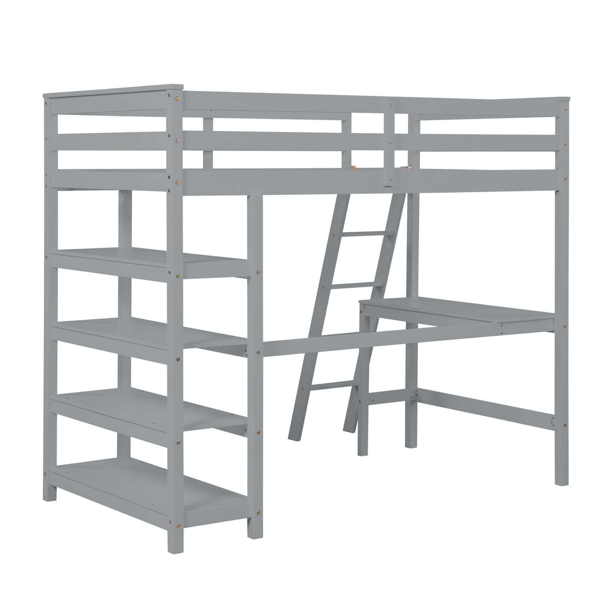 Yiekholo Twin Size High Loft Bed with Desk, Grey in the Bunk Beds