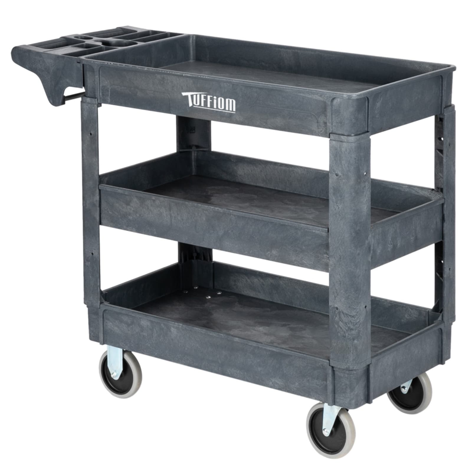 TUFFIOM 41W x 34H 3-Tier Plastic Service Utility Cart with Wheels/550lbs Capacity Heavy Duty Tub with Deep Shelves for Warehouse Garage Gray