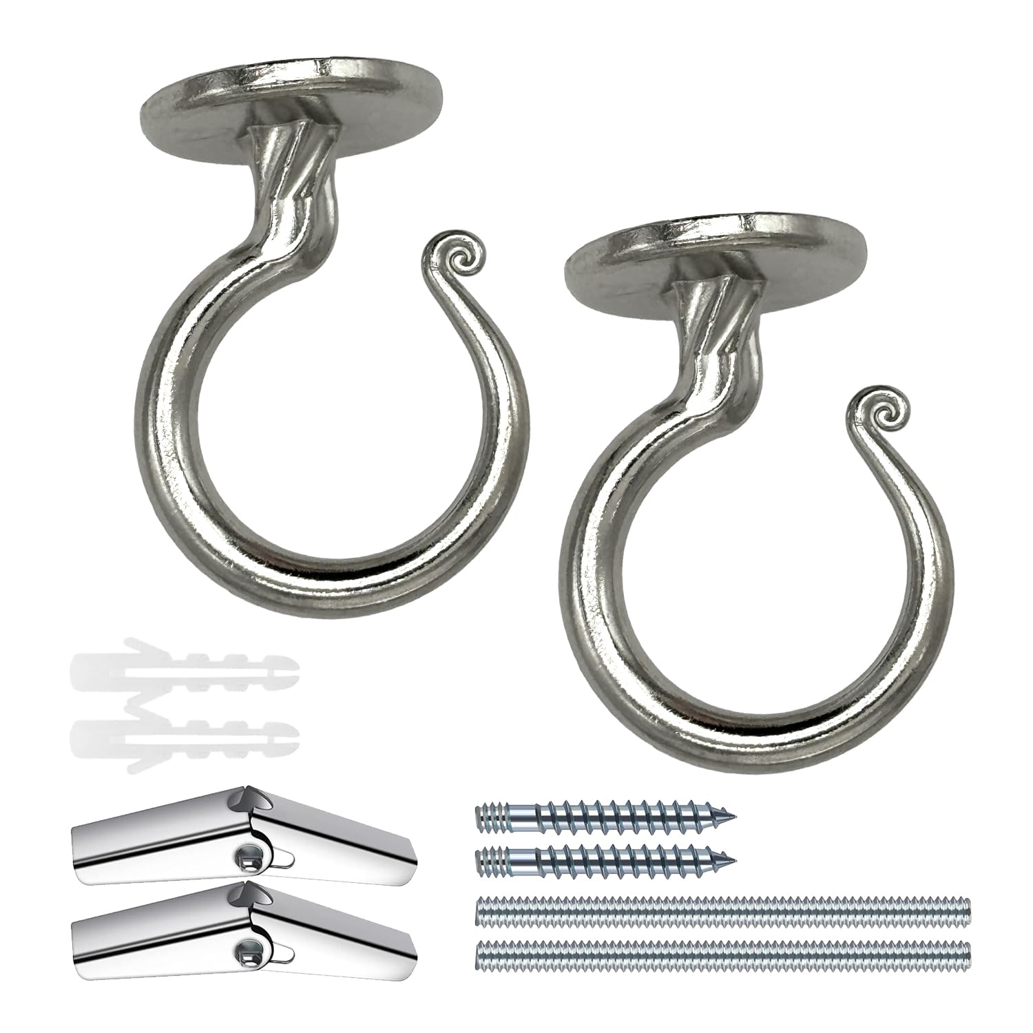 KHKFY  2 Inch Heavy Duty Ceiling Hook Zinc Alloy Hooks for Hanging Plants Light Fixtures Works on Wood Concrete and Drywall 2 Sets Chrome