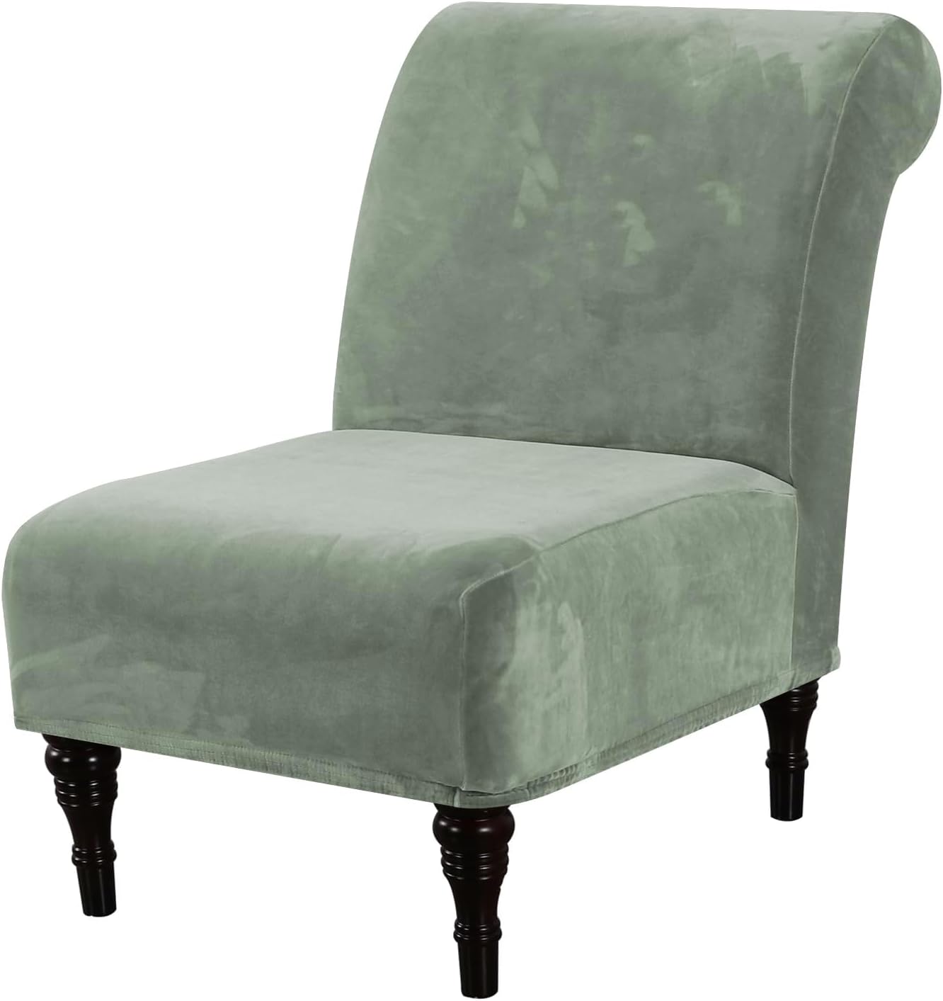  Velvet Armless Accent Chair Cover High Stretch Elastic Bottom Machine Washable Seagrass
