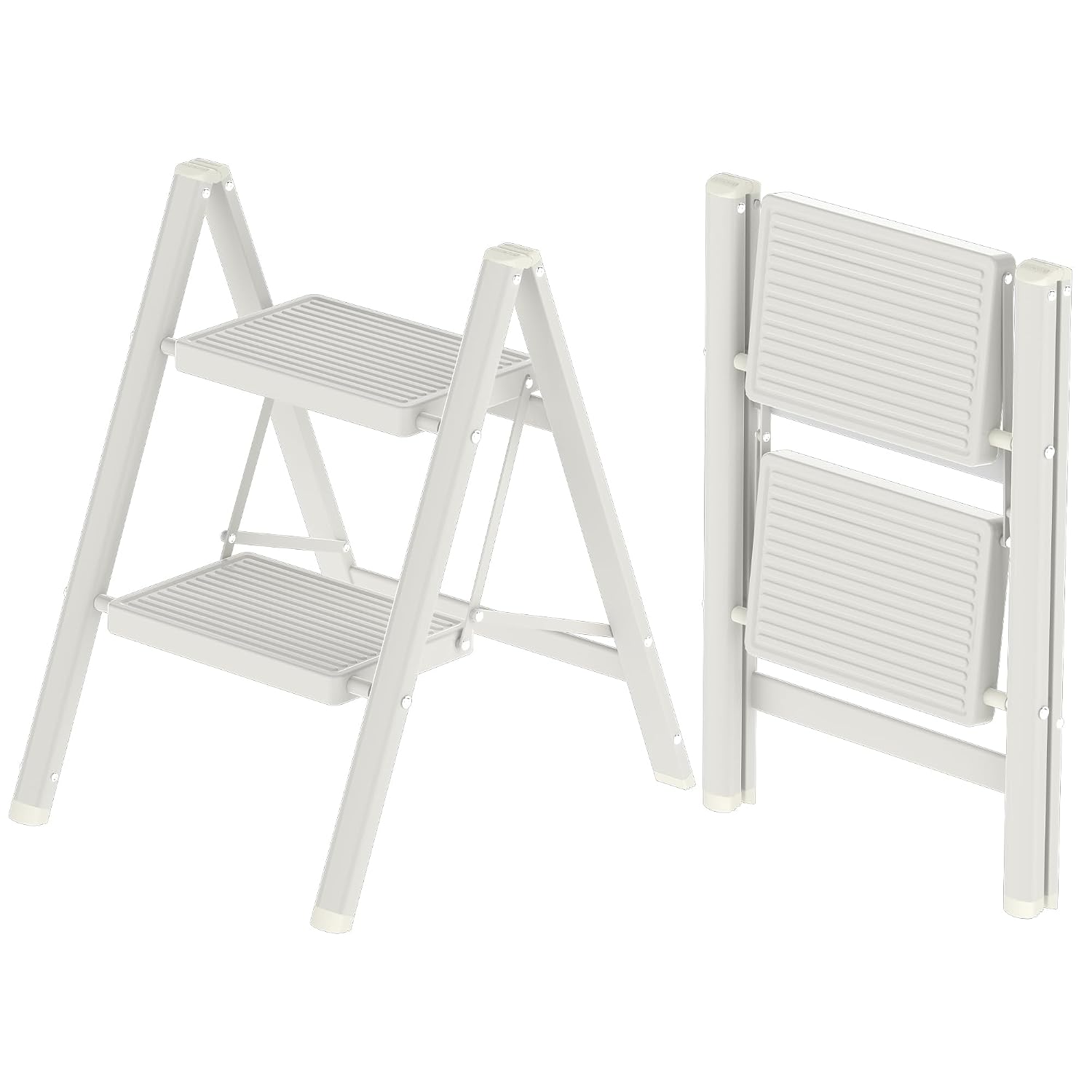 Fredees 2-Step Folding Step Stool 330 lb Capacity Steel Construction with Anti-Slip Wide Pedal Rubber Feet and Auto-Locking Safety Latches for Indoor and Outdoor Use