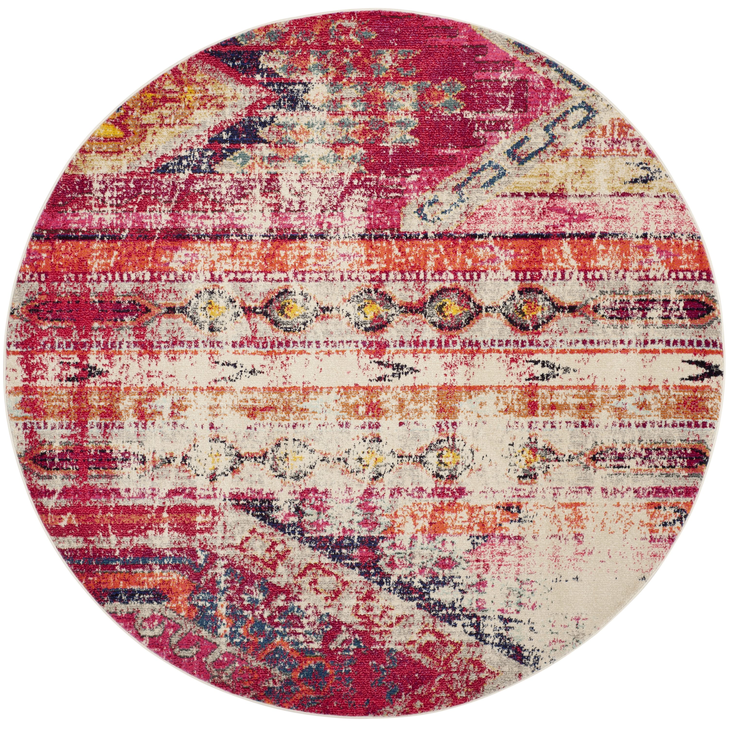 Safavieh MNC222D-7R Monaco Kolby 7 x 7 (ft) Loomed Polypropylene Magenta/Multi Round Indoor Distressed/Overdyed Southwestern Area rug
