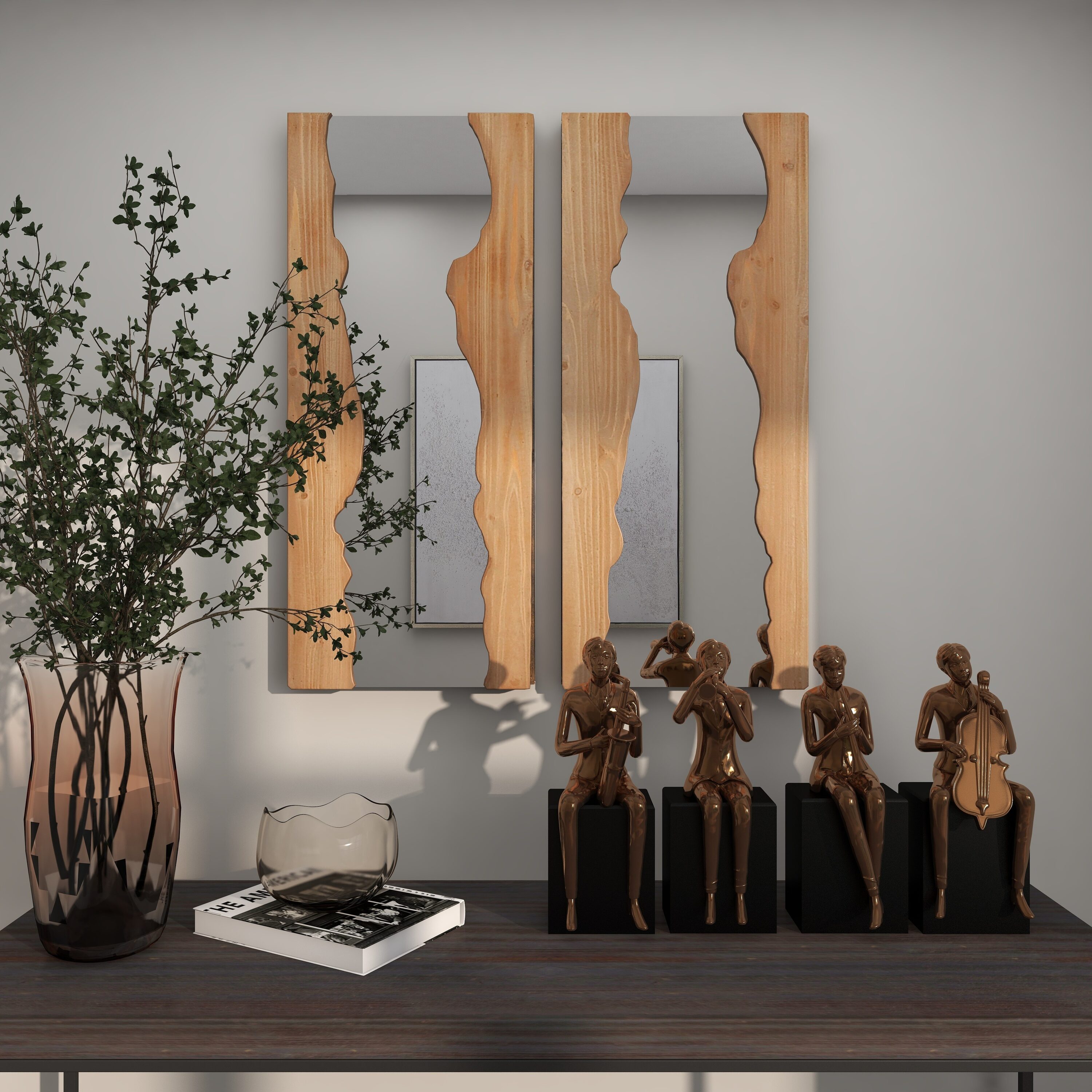 Deco 79 Wood Handmade Live Edge Wall Mirror, Set of 2 14W,  31H, Brown : Home & Kitchen