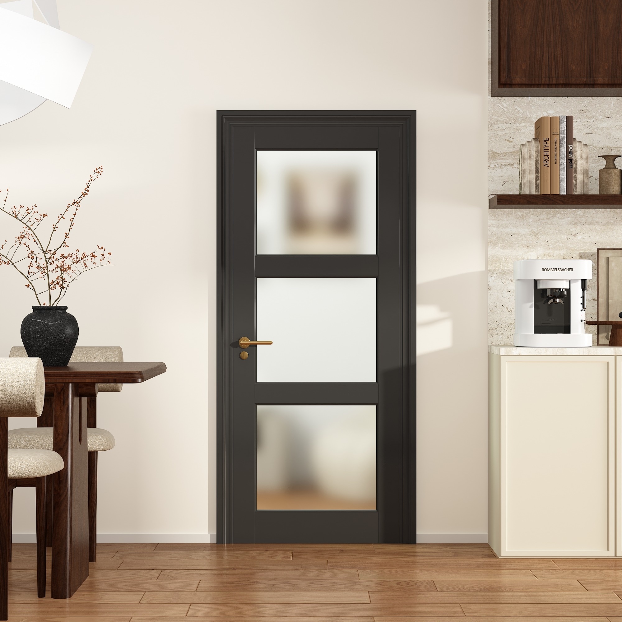 HyperDrop Cart 32x80 Inches Black 3 Lite Frosted Glass MDF French Door Slab Without Hardware
