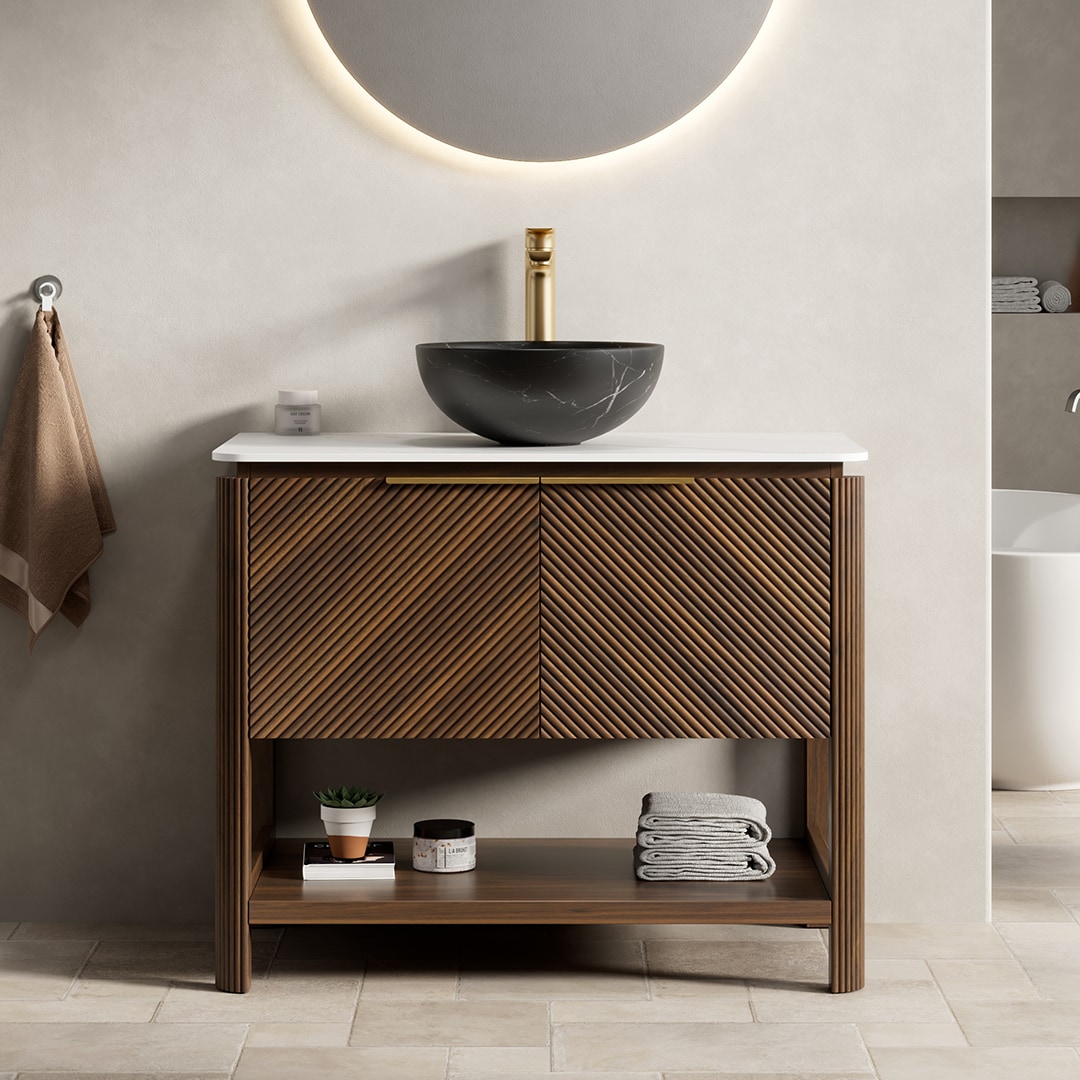 JUSHUA - INDIGO 36 Inches Bathroom Vanity and Sink Free Standing Plywood Storage Cabinet with 2 D...