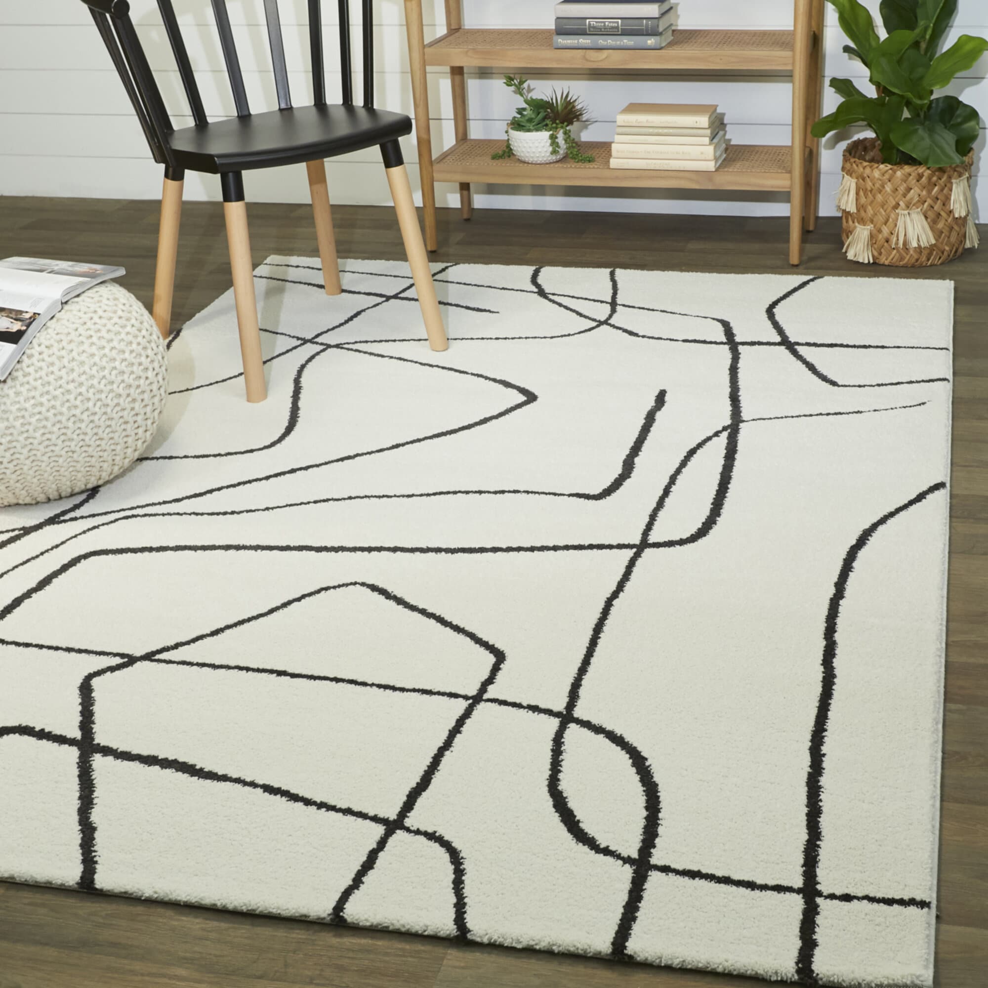 Balta 3095033 Descartes 5 x 7 (ft) Loomed Polypropylene Charcoal Rectangular Indoor Abstract Bohemian/Eclectic Area rug