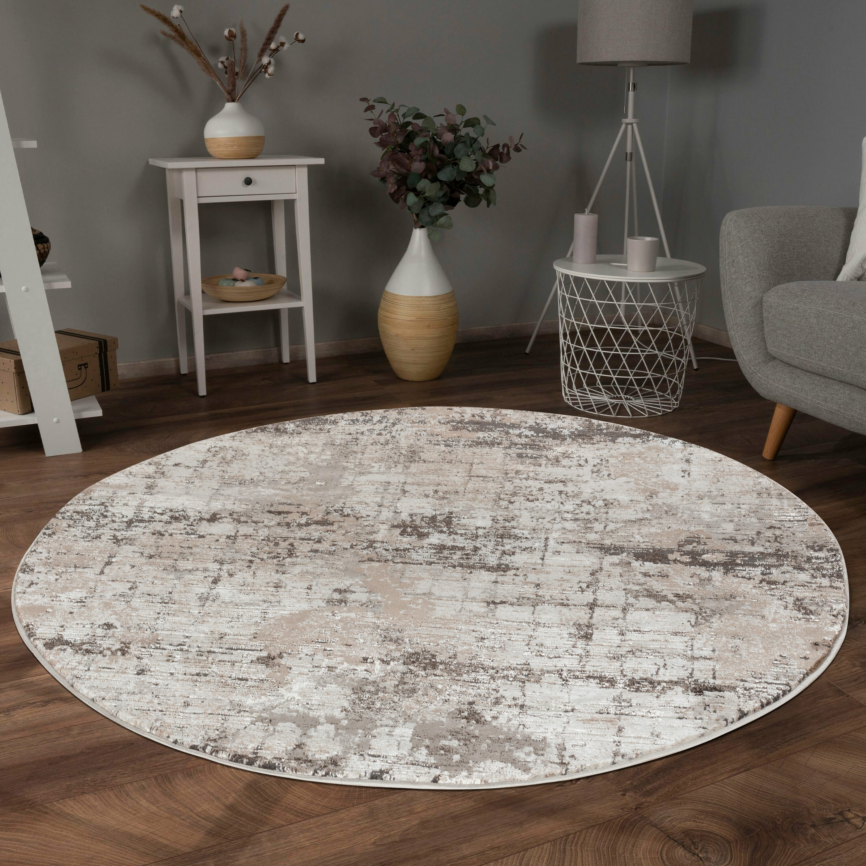 MDA Rugs OM0588 Omari 8 x 8 (ft) Polypropylene Cream/Blue Round Indoor Abstract Area rug