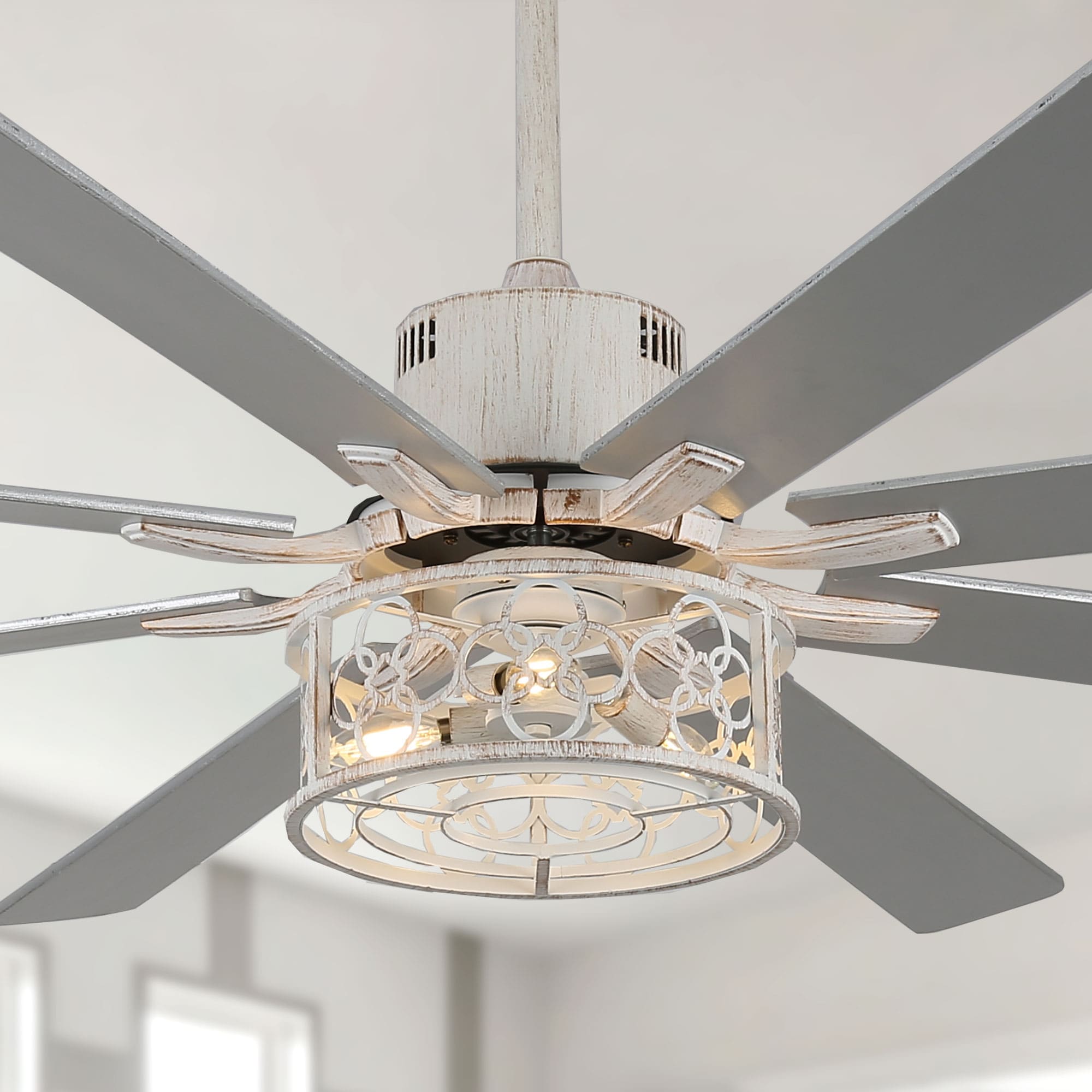 Bella Depot DCFSD7201-W Vintlume 72-in Color-Changing Integrated LED White with White Blades Ceiling Fan With Light - Remote Included ( 8 -Blade )