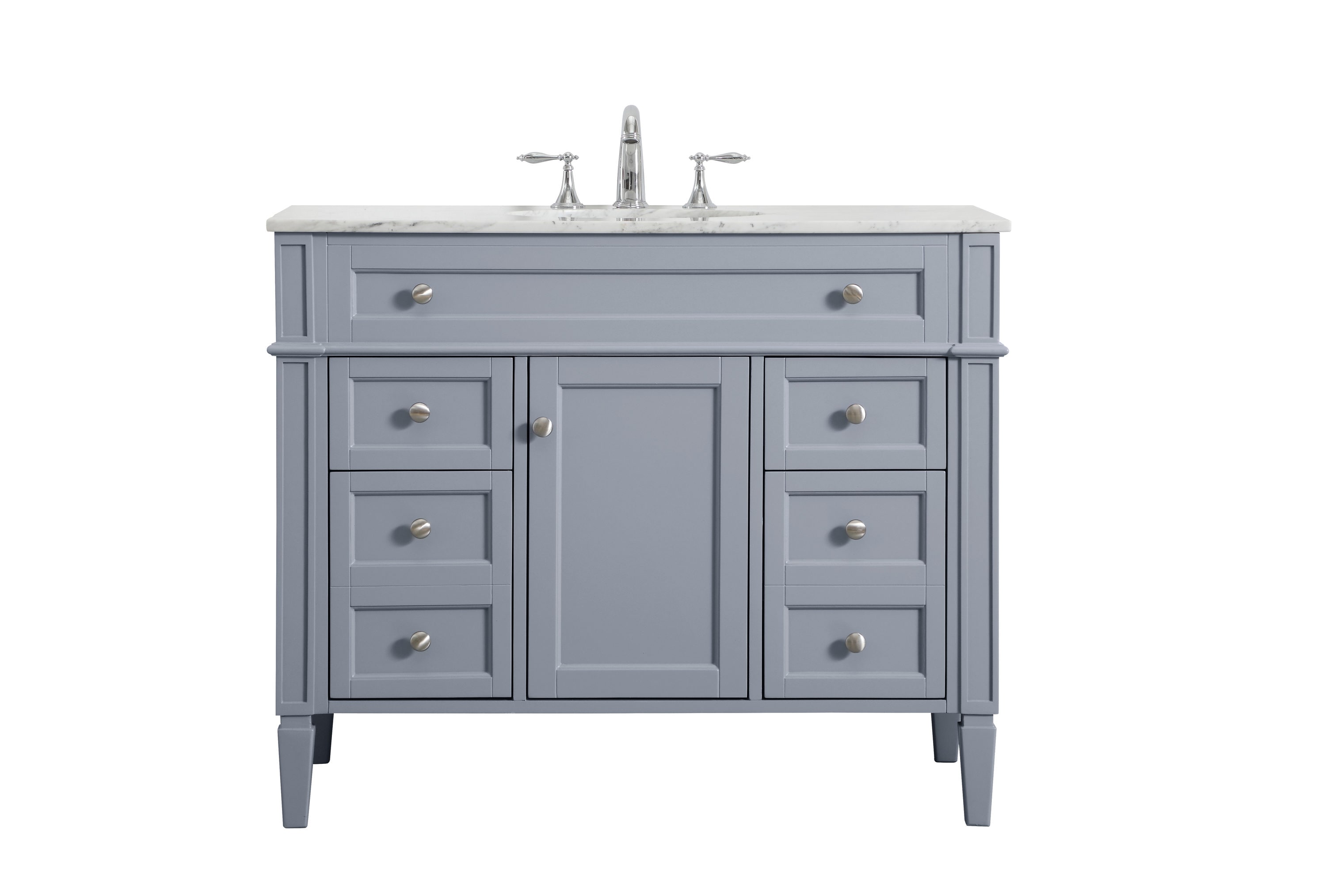 Gray Solid Wood and Marble Single Bathroom Vanity with Porcelain Sink
