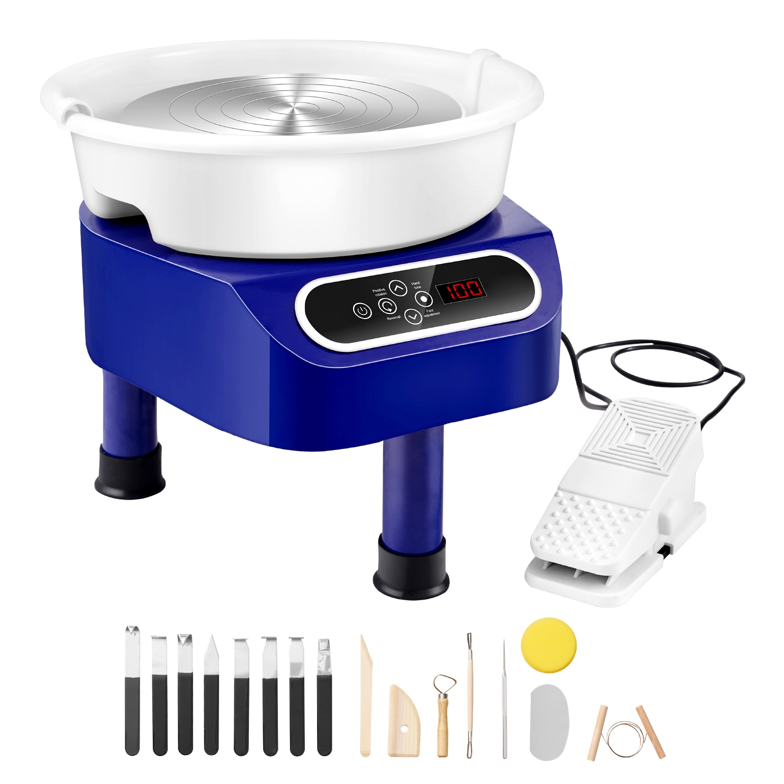 SVOPES SCZQLPJSJS1101543V1 Pottery Wheel 11 inch Pottery Forming Machine 450W Electric Wheel for Pottery with Foot Pedal and LCD Touch Screen Direct Drive Ceramic Wheel with 3 Support Legs for DIY Art Craft Blue
