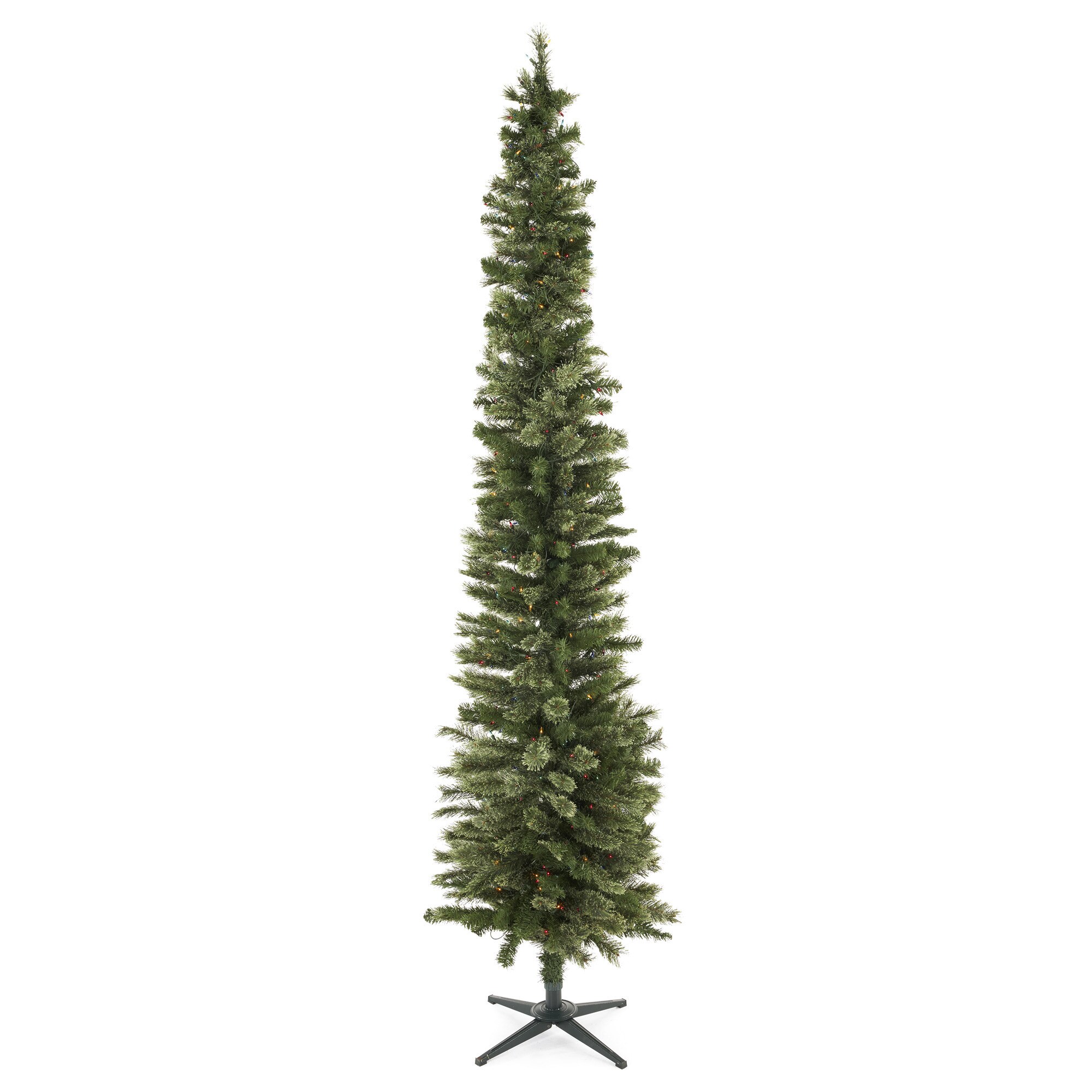 Home Heritage 9-ft Mixed Needle Pre-lit Slim Artificial Christmas Tree with  LED Lights in the Artificial Christmas Trees department at