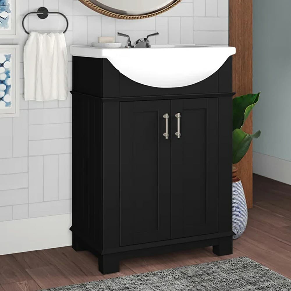 Fresca Hartford 24-in Black Single Sink Bathroom Vanity with White ...