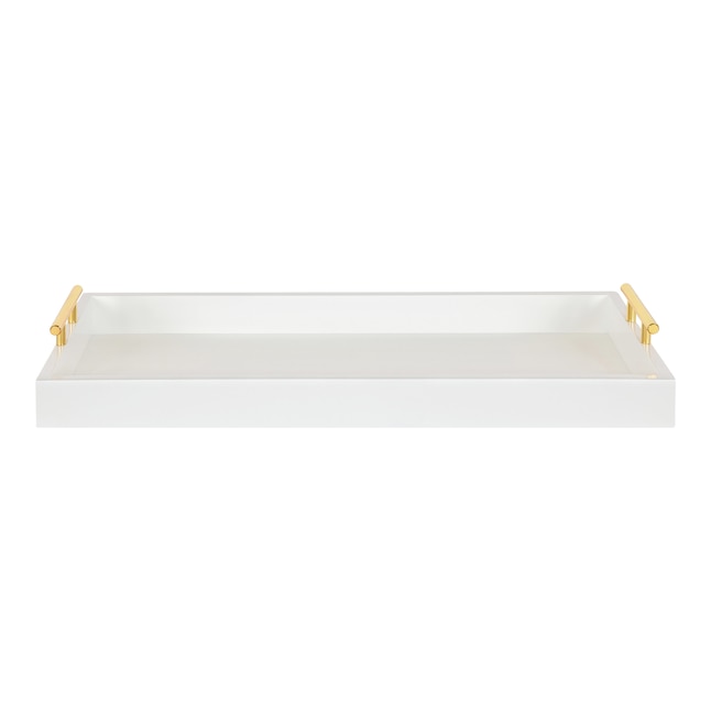 Kate and Laurel Lipton Narrow Decorative Tray with Polished Metal Handles, White and Gold