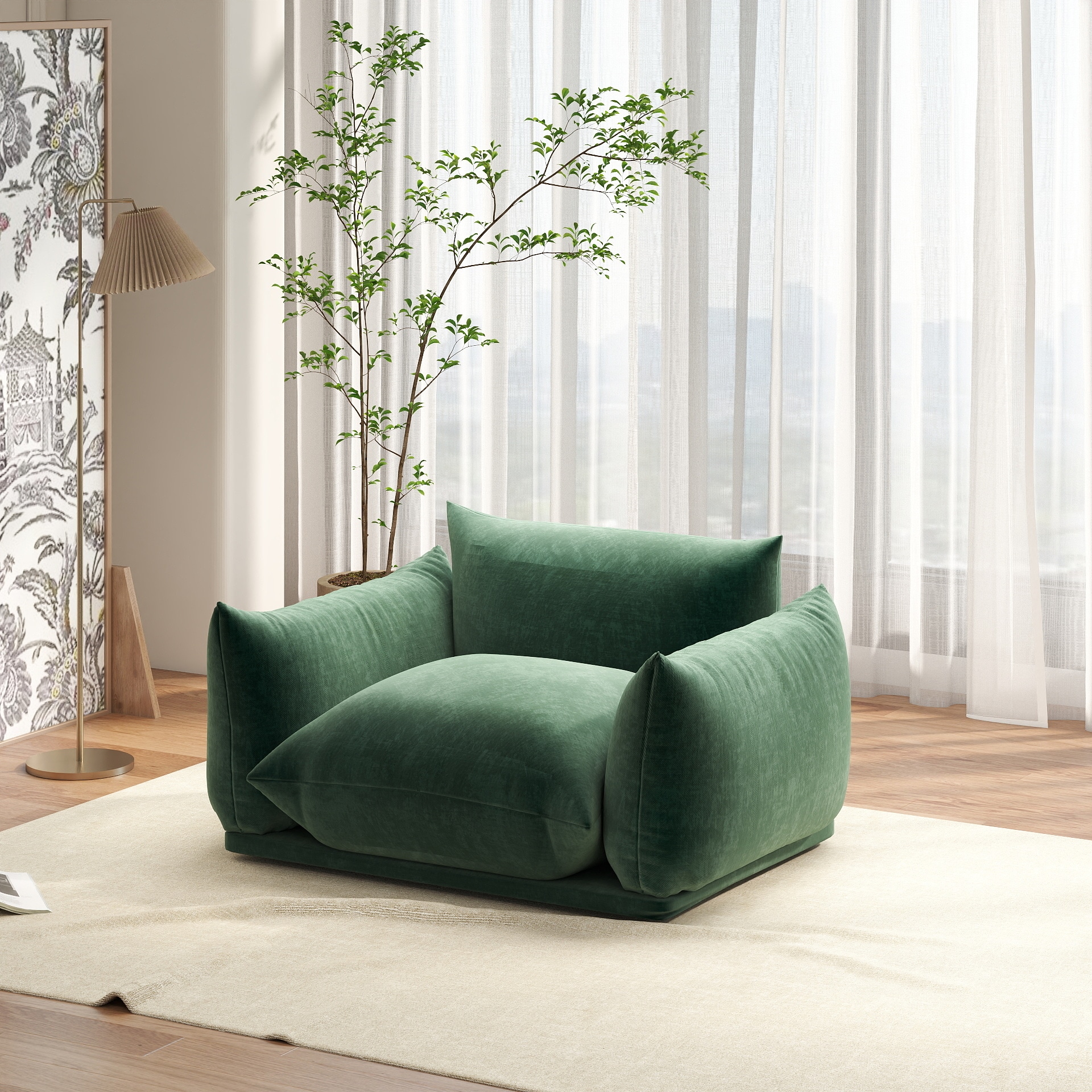BuotiqHom DH-A-119GN-S1 50-in W Modern Green Chenille 1-seater Sofa