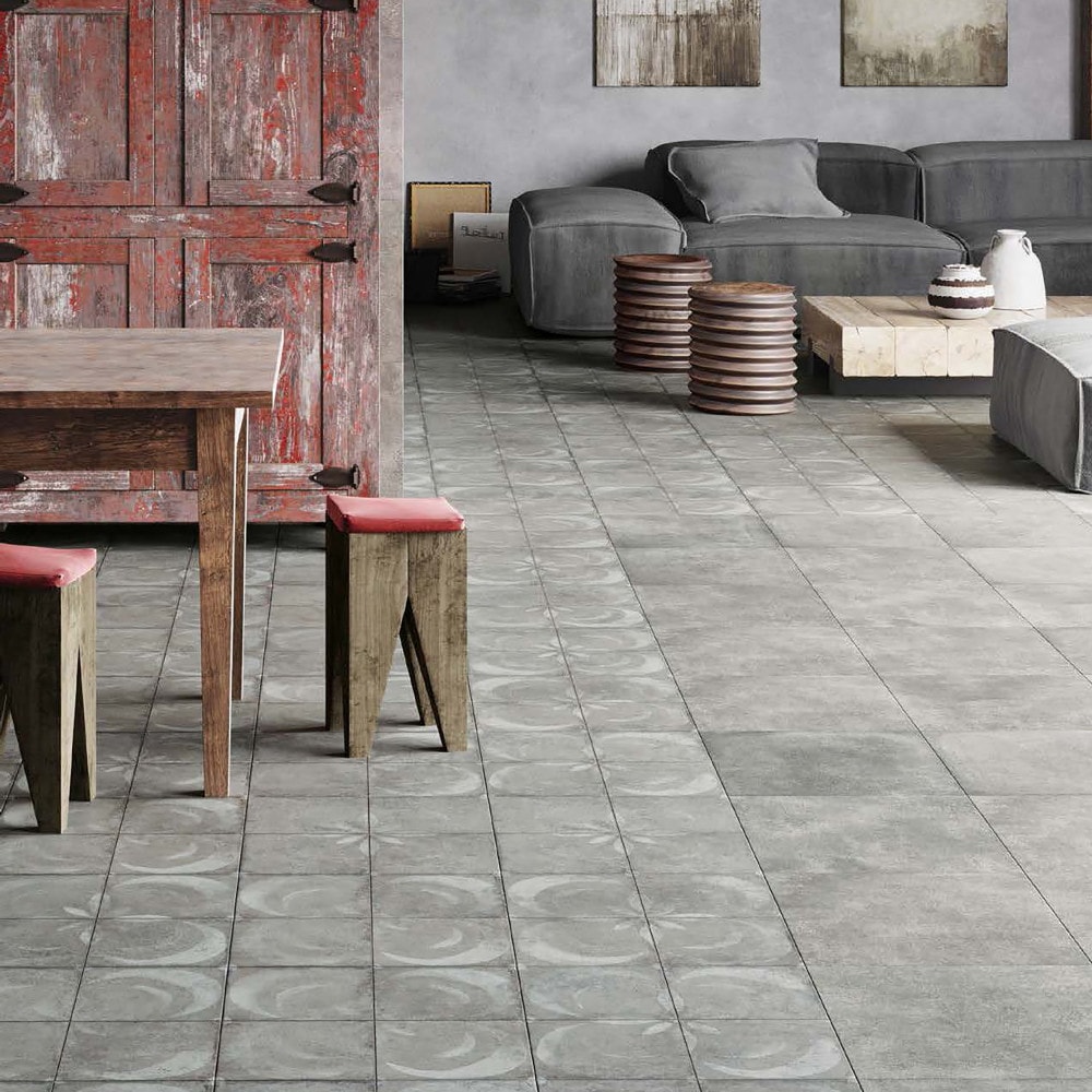 Vendome 18" Gray and White Porcelain Vintage Tile
