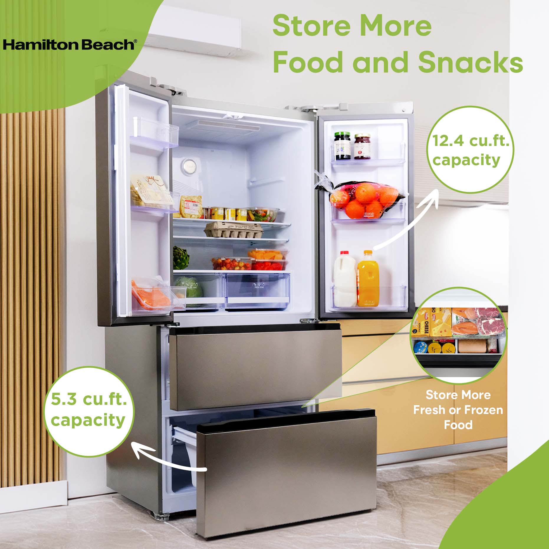 Hamilton Beach Counter-depth 17.9 French Door Refrigerator