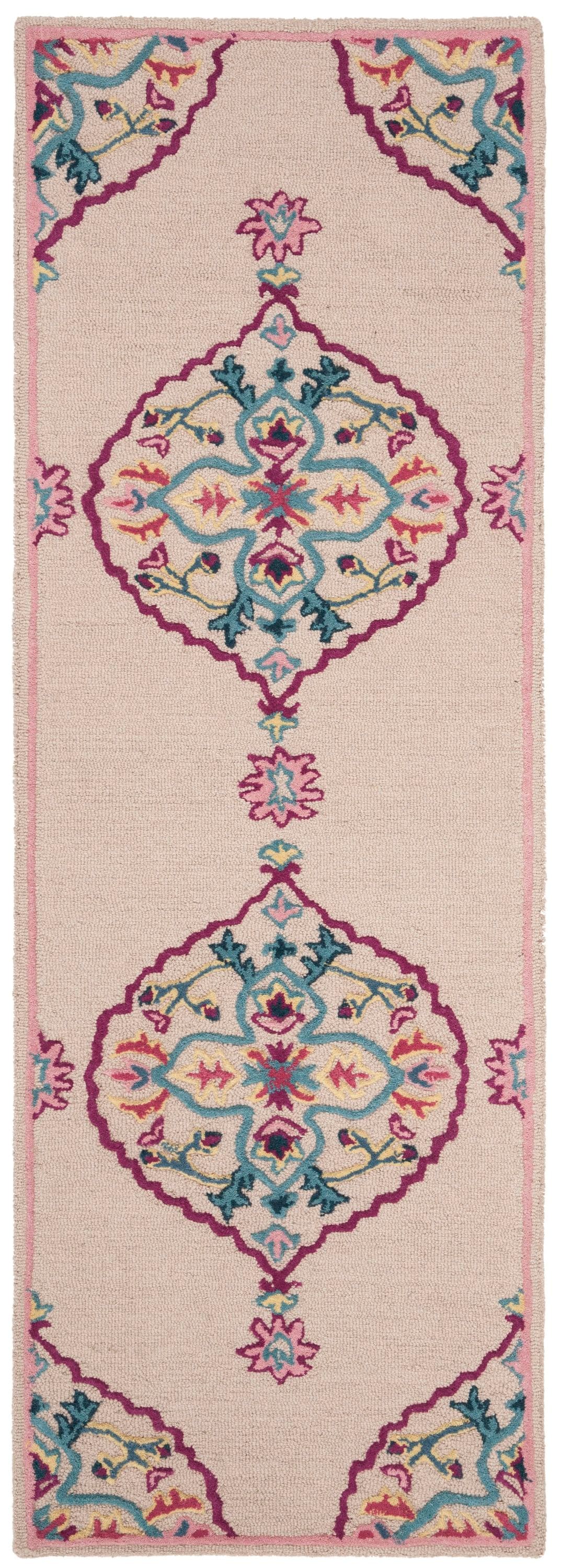 Safavieh BLG605E-25 Bellagio Nijar 2 x 5 (ft) Tufted Wool Light Pink/Multi Rectangular Indoor Floral/Botanical Global Throw rug
