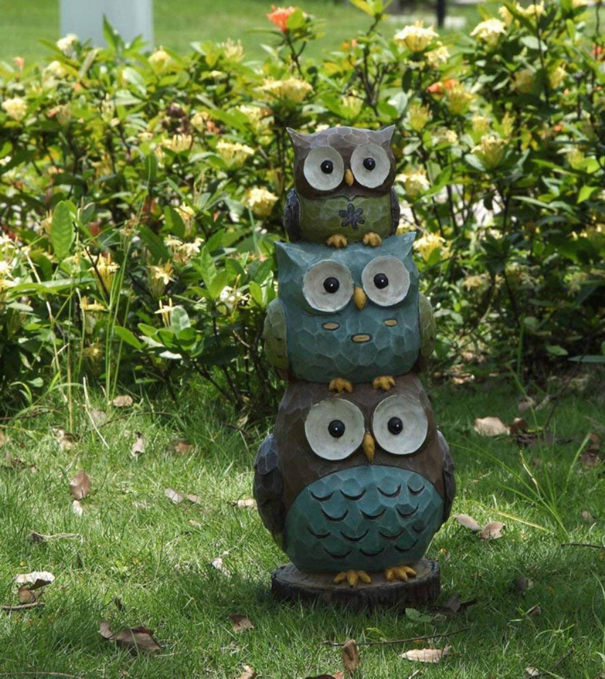 Stacked Owls Polyresin Garden Statue, 17.75 Inches