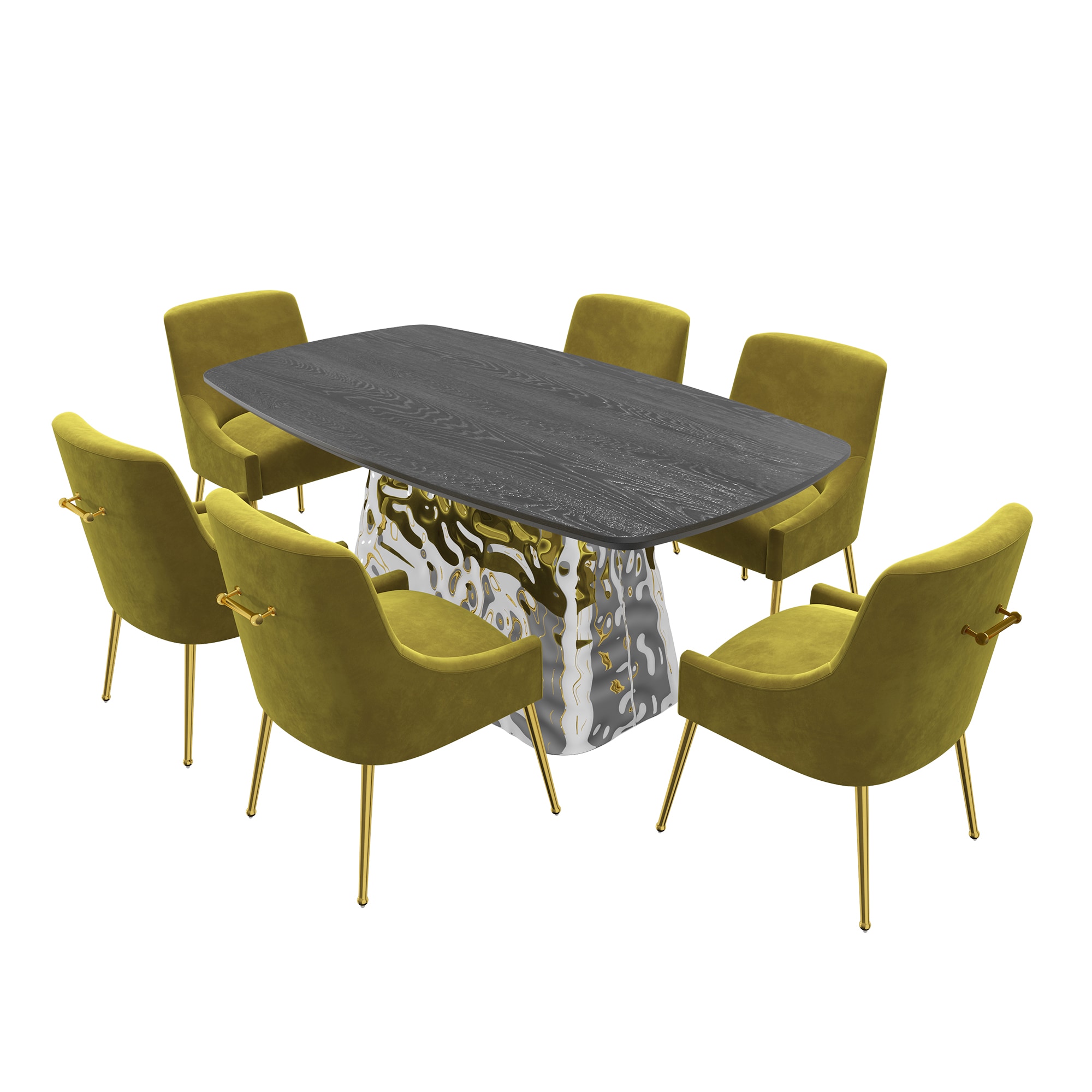 Clihome CL-1676D700GR Green Chair/Black Table Contemporary/Modern Dining Room Set with Rectangular Table ( Seats 6 )