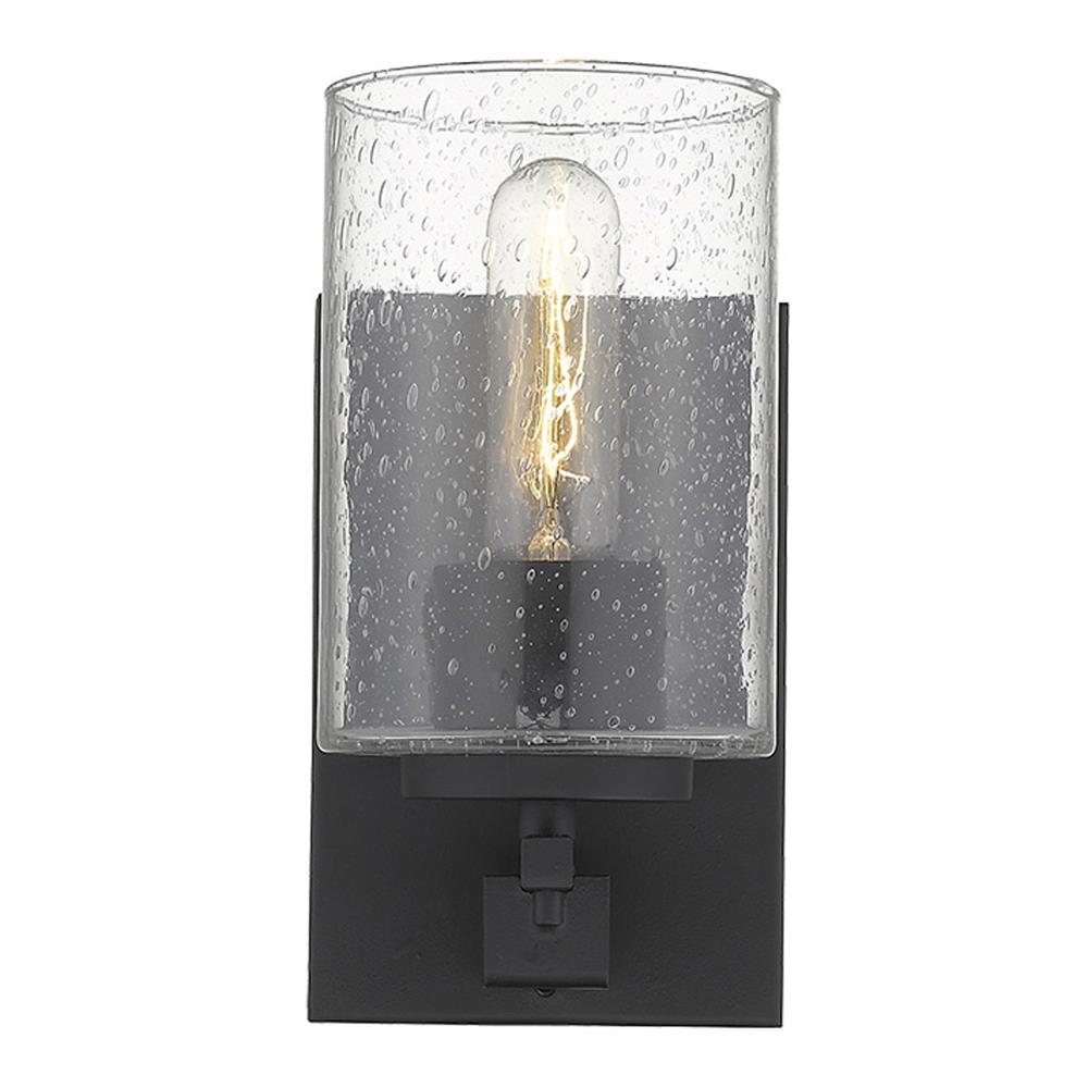 Orella Matte Black Steel Cylinder Sconce with Seedy Glass
