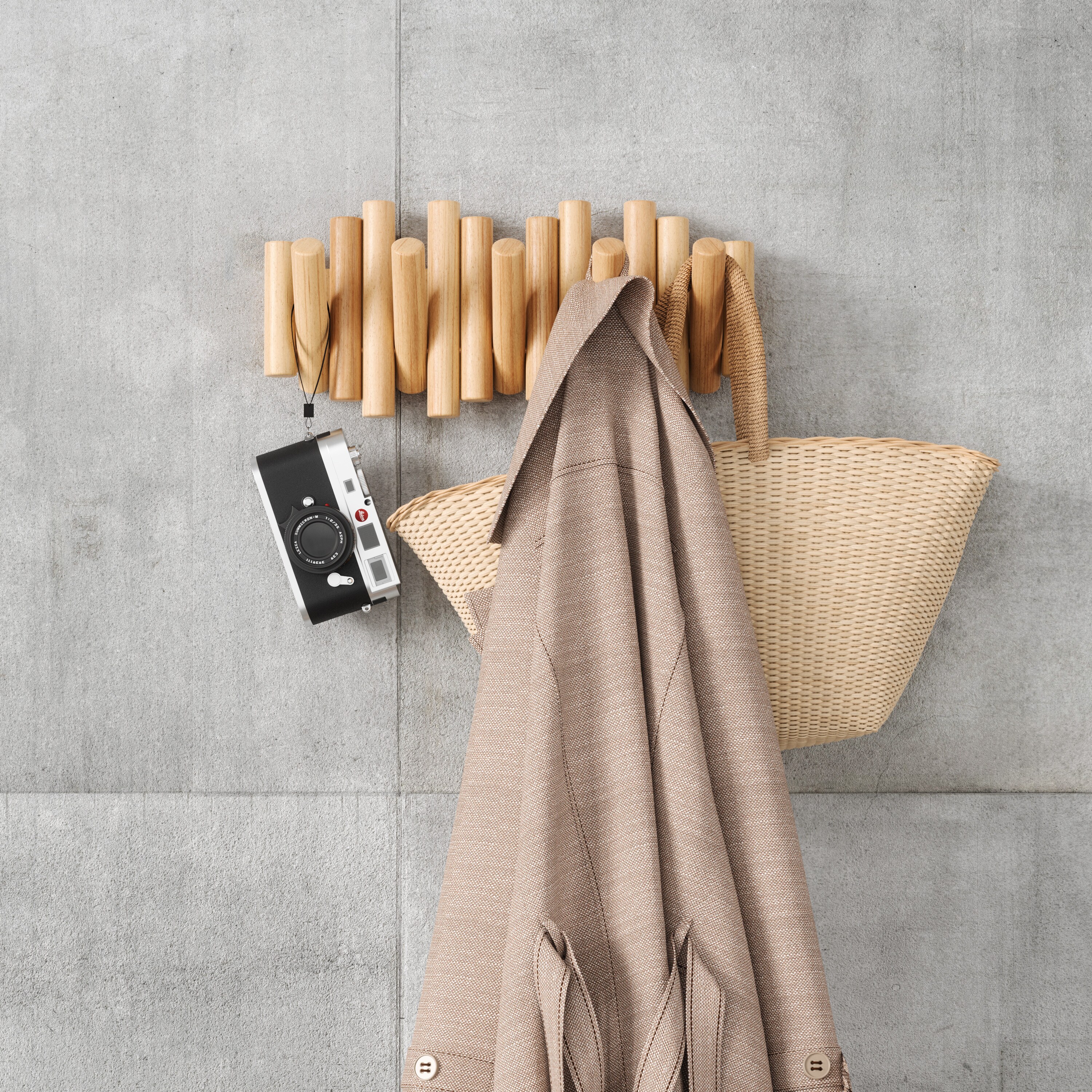 Beveled Pine Wood Wall Art with 5 Flip-Down Hooks