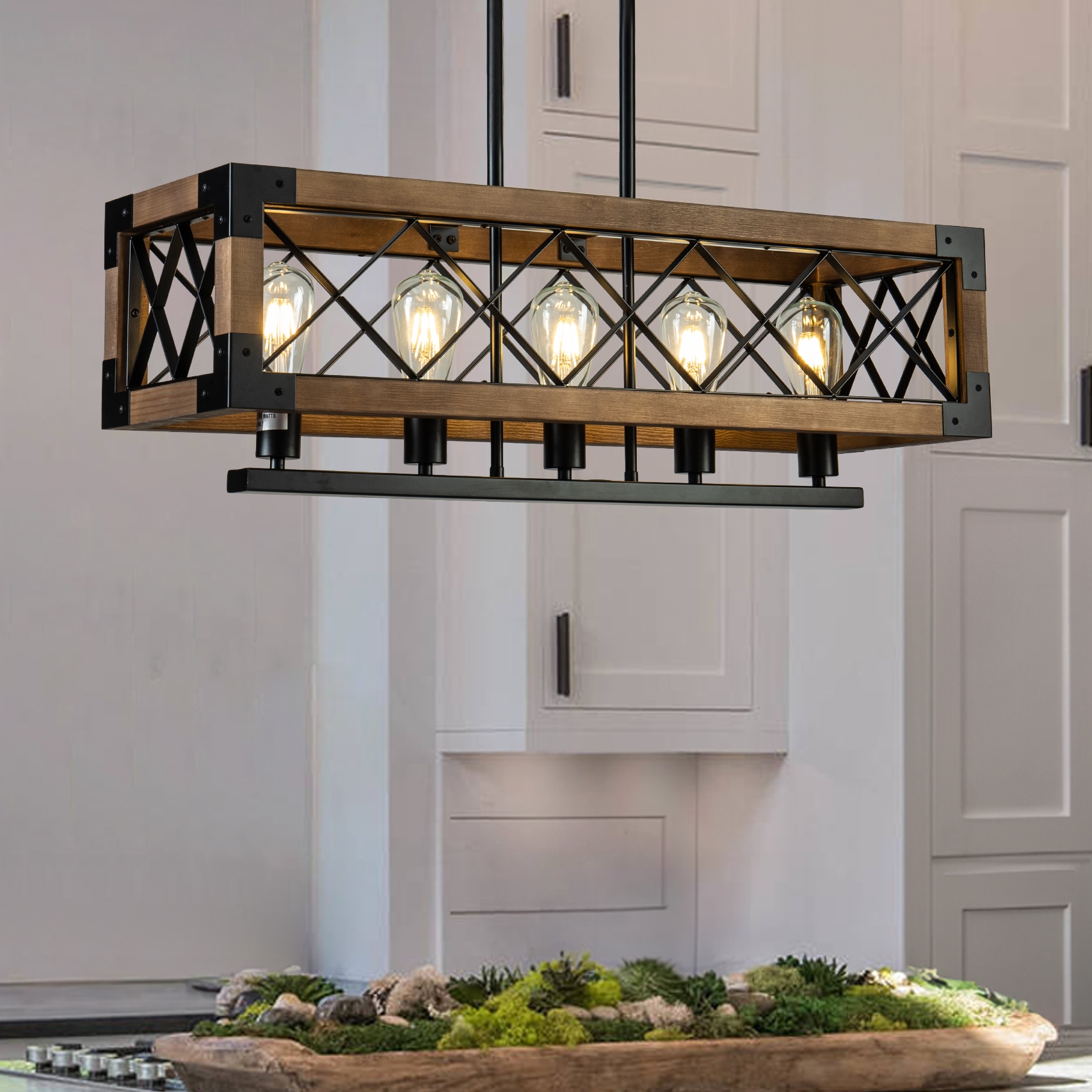 AloaDecor Lighting L7028D80MB05B 5 -Light Matte Black Farmhouse Wood For Use in Bedrooms, Dining Rooms, Foyers, Kitchens, Living Rooms Chandelier
