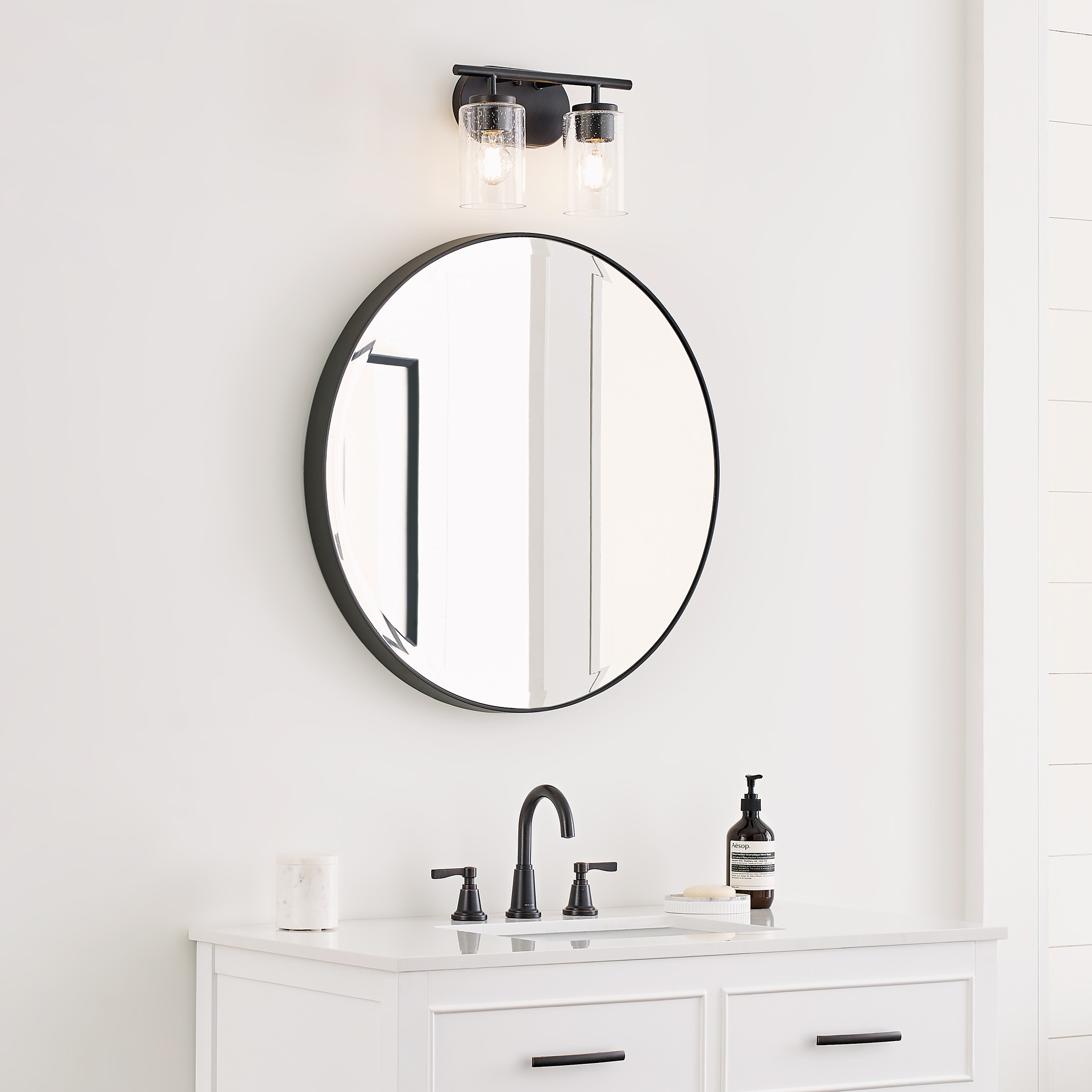Oslo Bronze 2-Light Vanity Fixture with Clear Seeded Glass