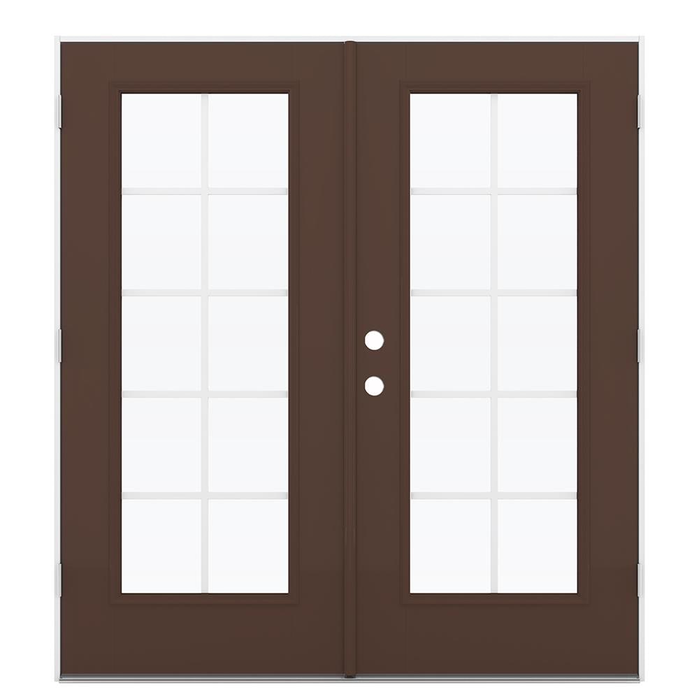 JELD-WEN 72-in x 80-in 4-9/16-in Low-e Dark Chocolate Fiberglass French Left-Hand Outswing Double Patio Door