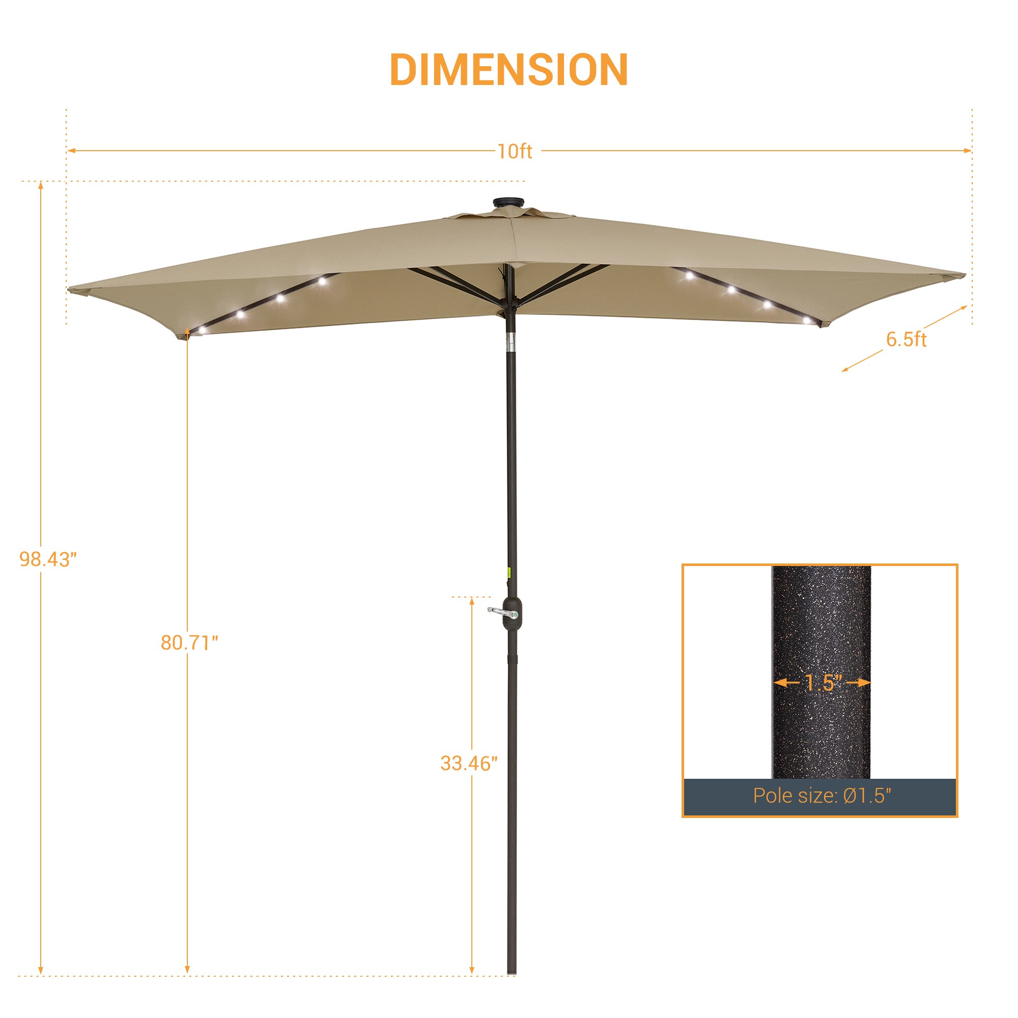 ACEGOSES 10-ft Aluminum Tan Push-button Tilt Market Patio Umbrella with Lights