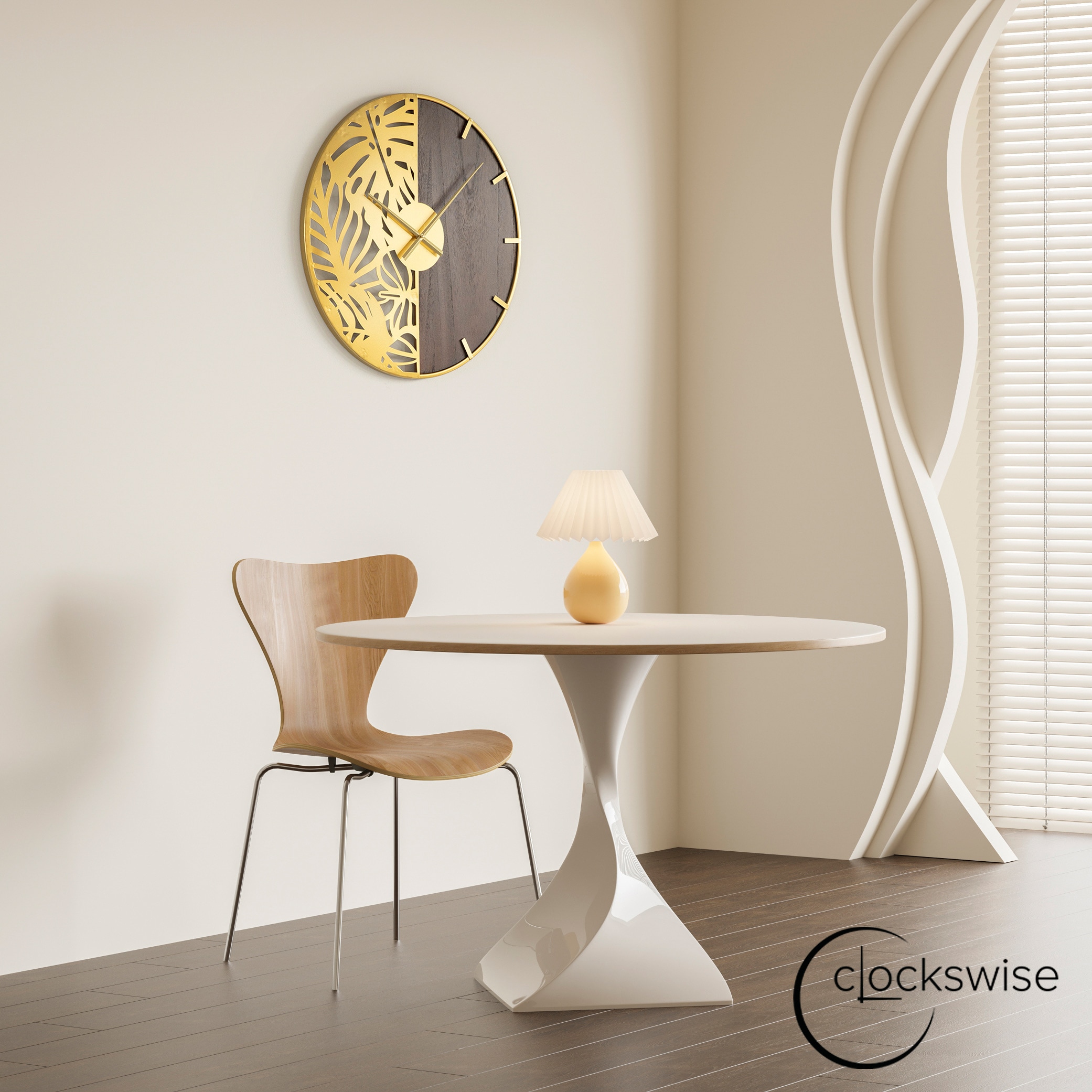 24" Brown Wood and Gold Metal Leaf Cutout Oversized Wall Clock