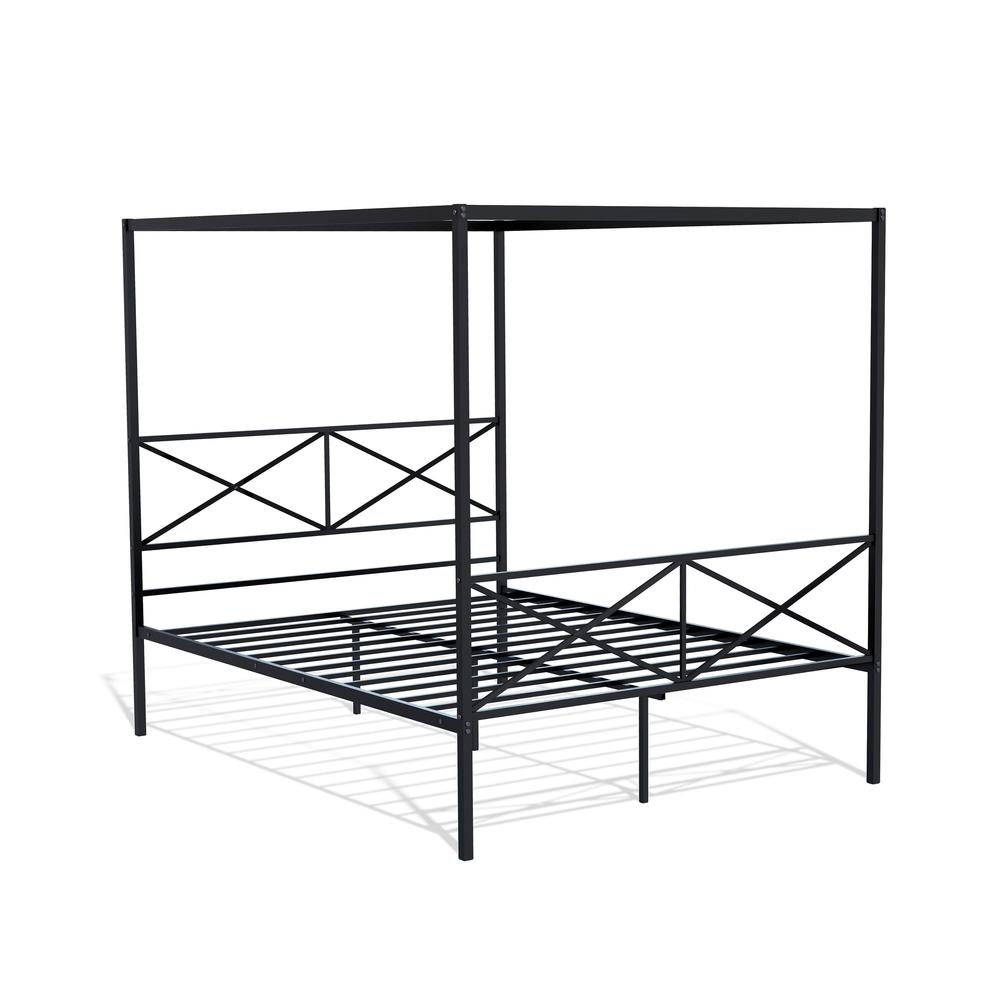 East West Furniture GEQCBLK Glendale Platform Bed Frame with Modern Style Headboard and Footboard Canopy Metal Frame in Powder Coating Black
