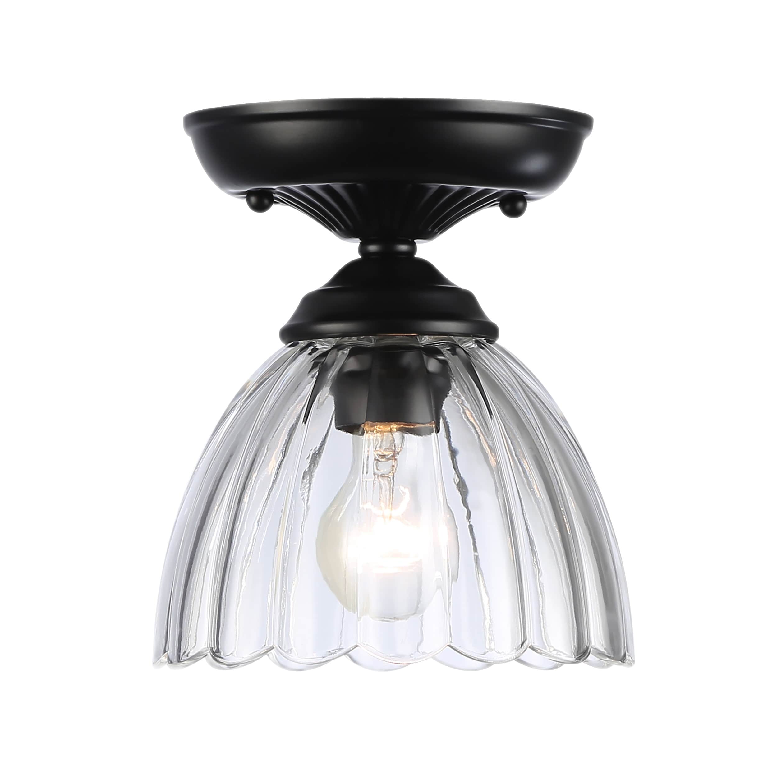 Golden Lighting 6952-SF7 BLK-CLR Audra 1 -Light 6.875-in Matte Black Semi Flush Mount Light