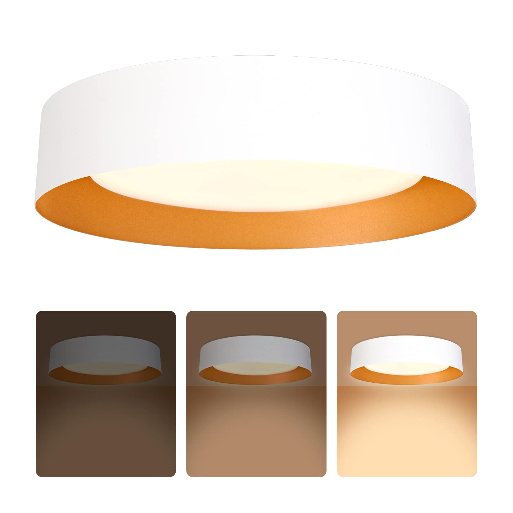 Adrinfly  16 5 inch Dimmable LED Flush Mount Ceiling Light Matte White with Gold Inside 3000K Warm White 30W Modern Light Fixture for Closet and