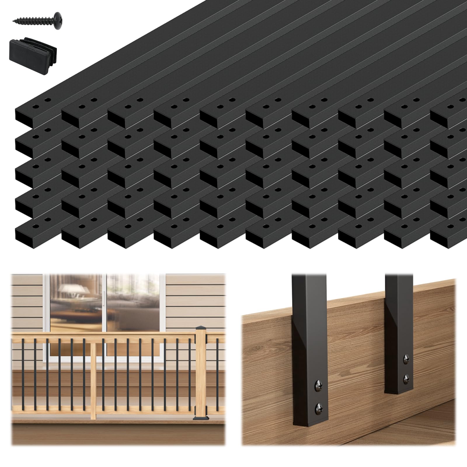 Phewnyzo  50 Pack 32 in Aluminum Deck Balusters Facemount Rectangular Metal Spindles with Screws for Wood and Composite Stair Porch Railing
