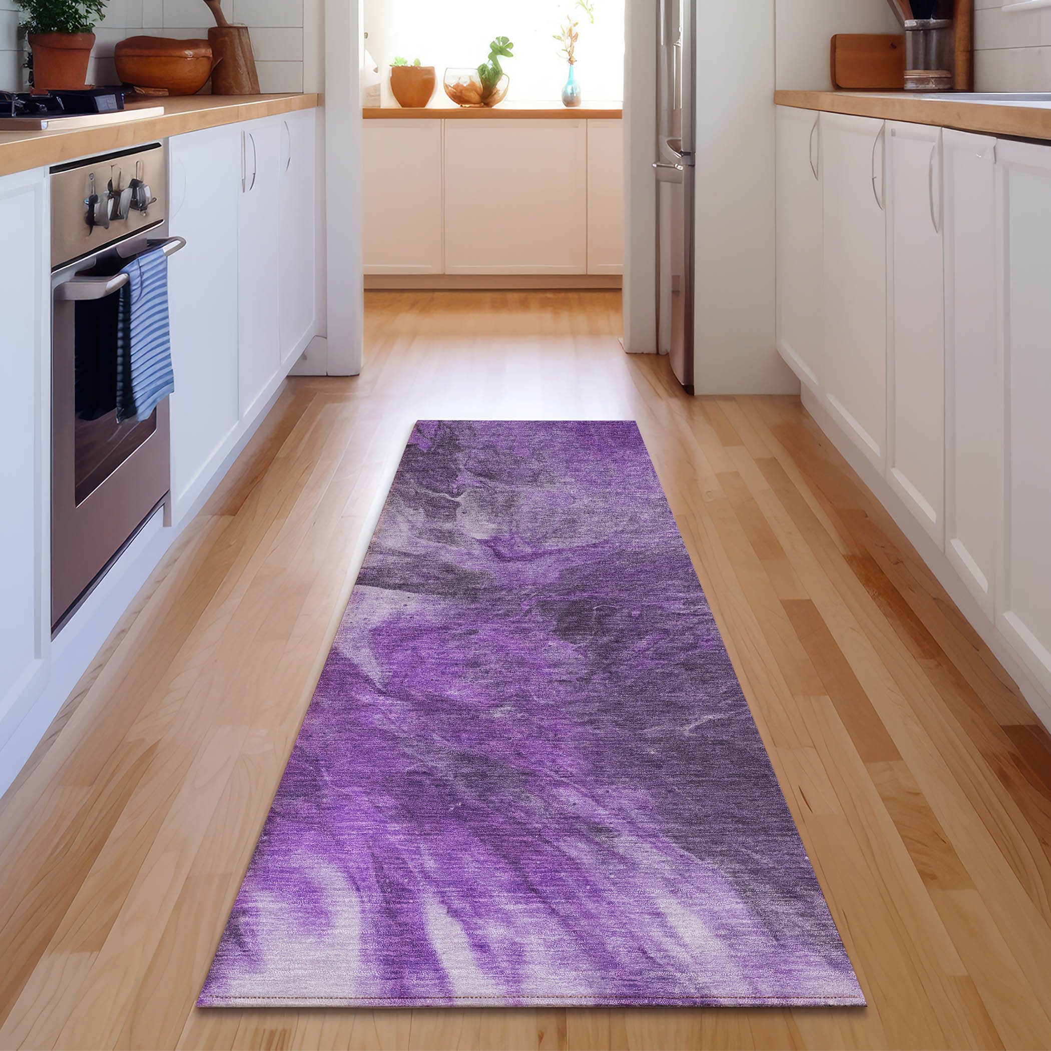 Addison Rugs AMF641PP2X8 Mayfield AMF641PP 2 x 7 (ft) Polyester Purple Rectangular Indoor Abstract Machine washable Runner rug