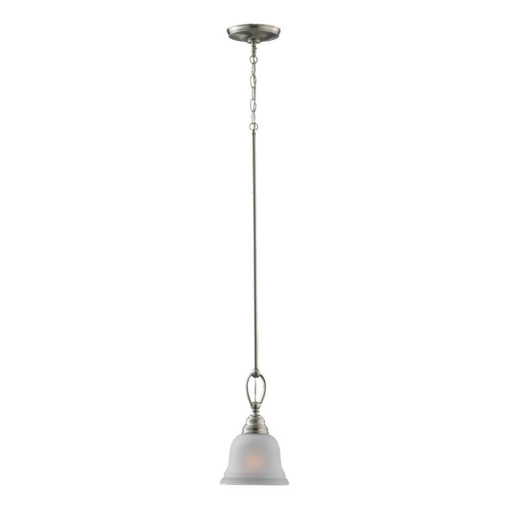 Sea Gull Lighting Wheaton Brushed Nickel Transitional Etched Glass Bell Pendant Light