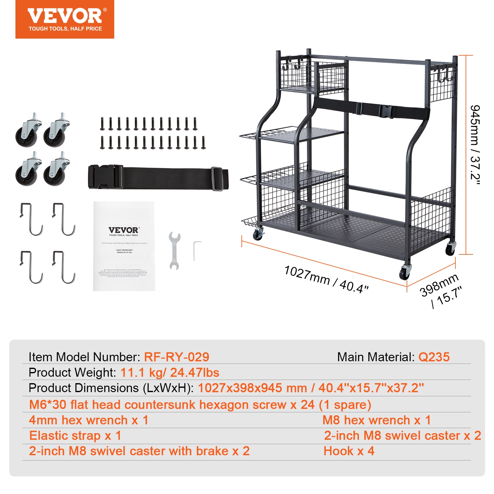 Black Steel Multi-Use Sports Equipment Organizer with Wheels