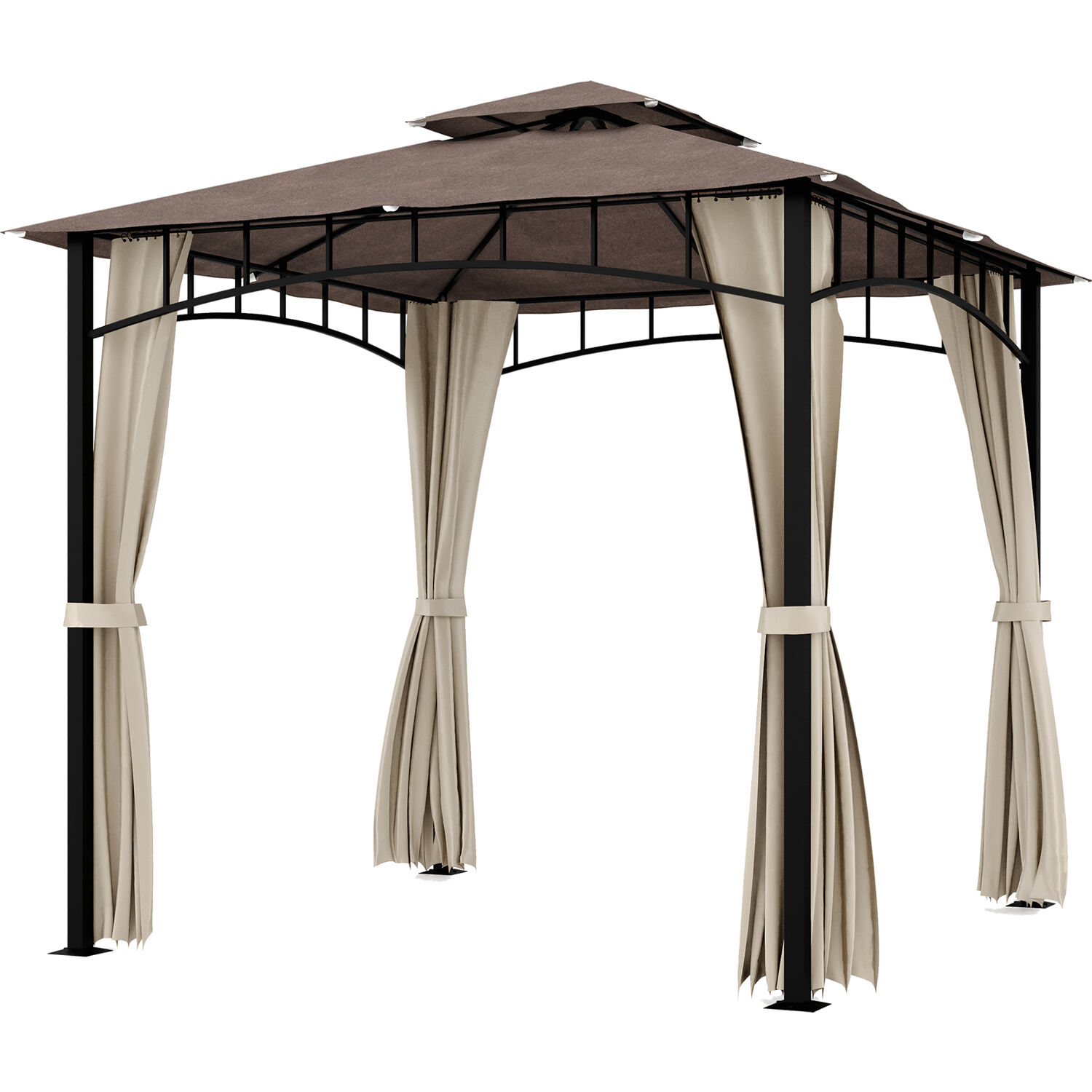 Hanover ORIANGAZ-TAN 8-ft x 8-ft Tan Metal Hexagon Screened Semi-permanent Gazebo