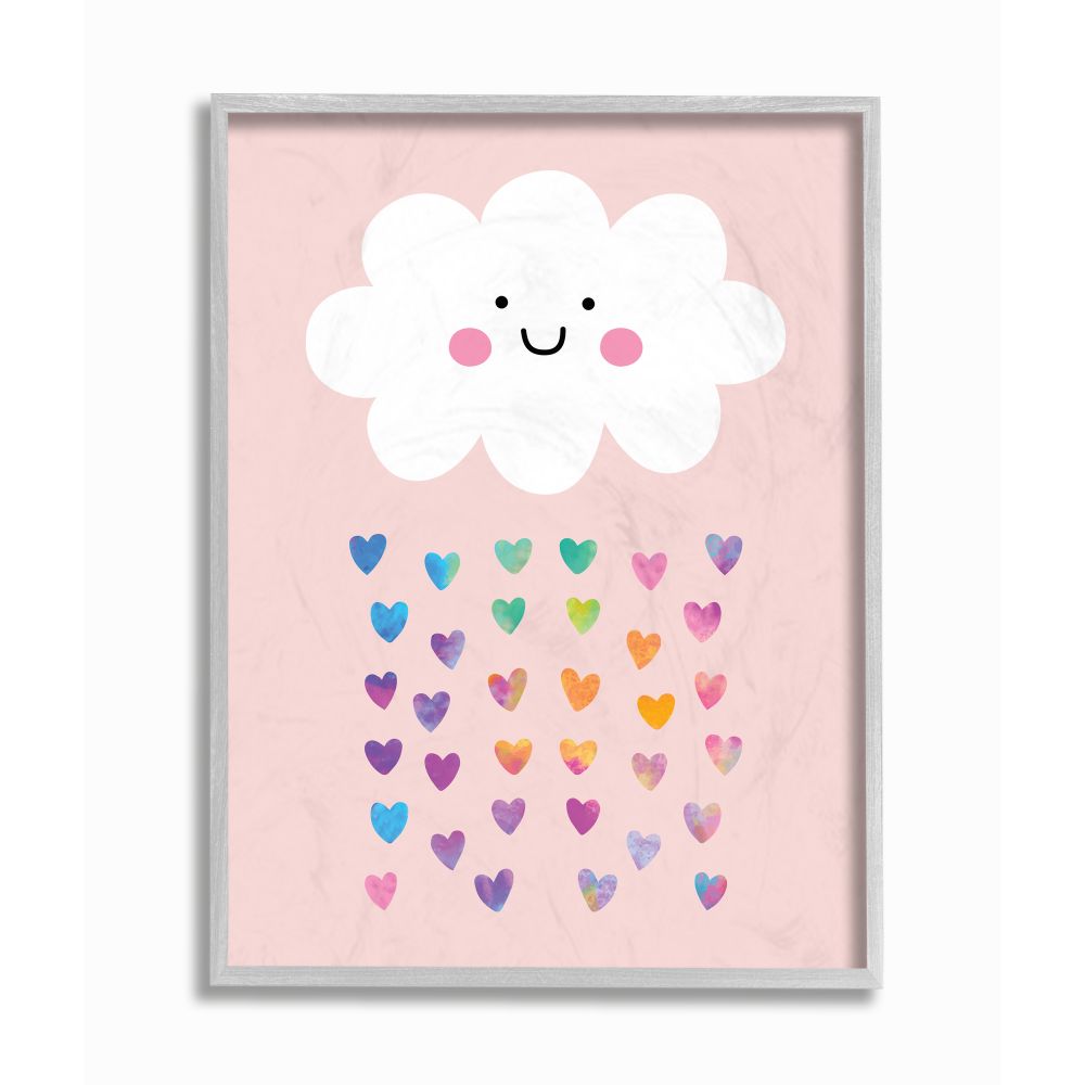 Stupell Industries AB-479-GFF-11X14 Raining Rainbow Hearts with Happy Cloud Seven Trees Design Framed 14-in H x 11-in W Print