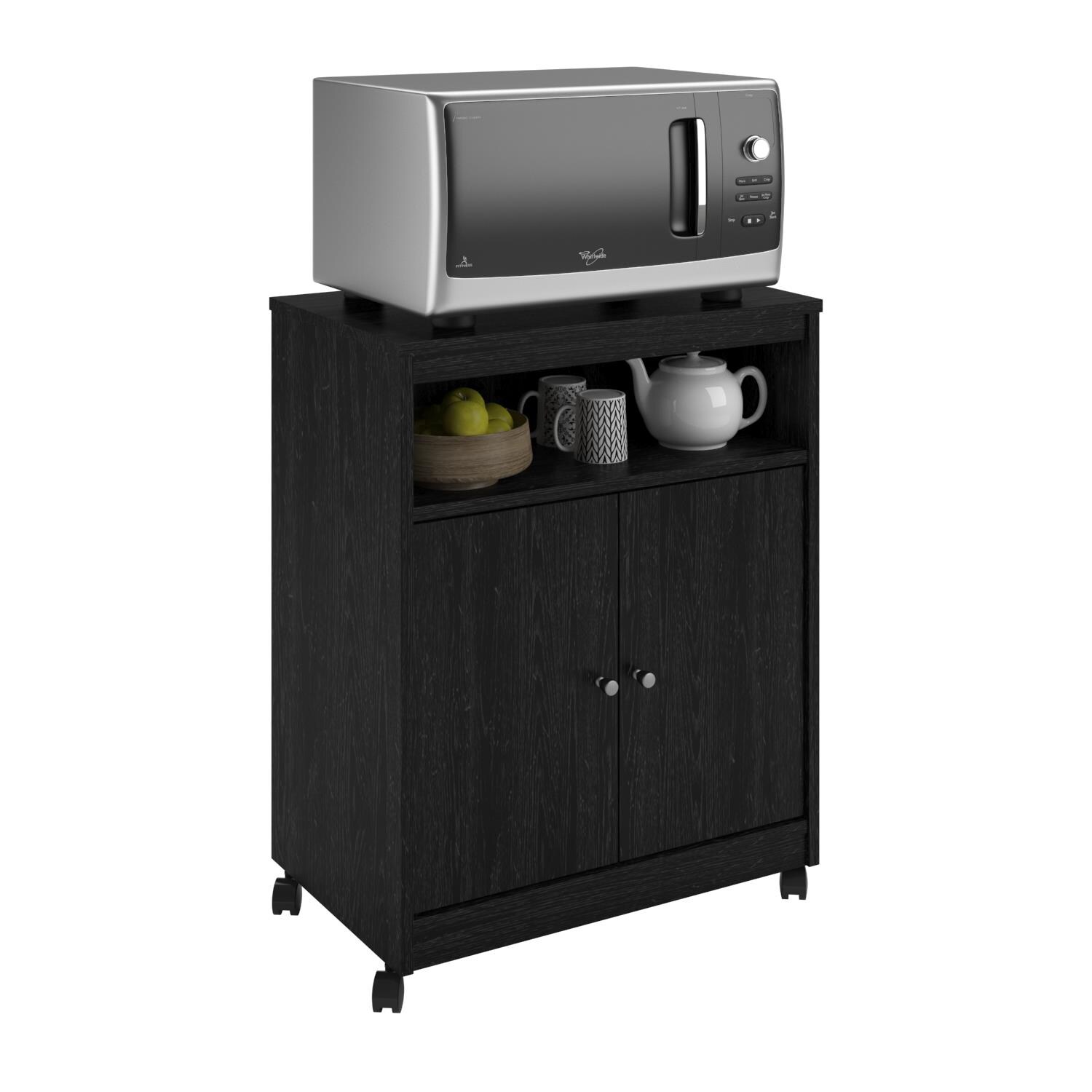 Organize It All Black Metal Base with Steel Metal Top Microwave Cart  (17.75-in x 24-in x 53-in) in the Kitchen Islands & Carts department at