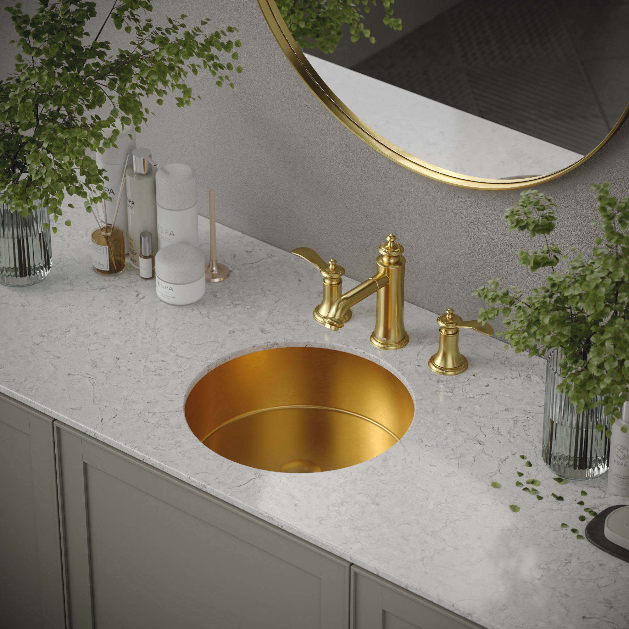 Karran CCU100G Stainless steel Undermount Round Traditional Gold Bathroom Sink with Drain Included ( 15.75-in x 15.75-in )